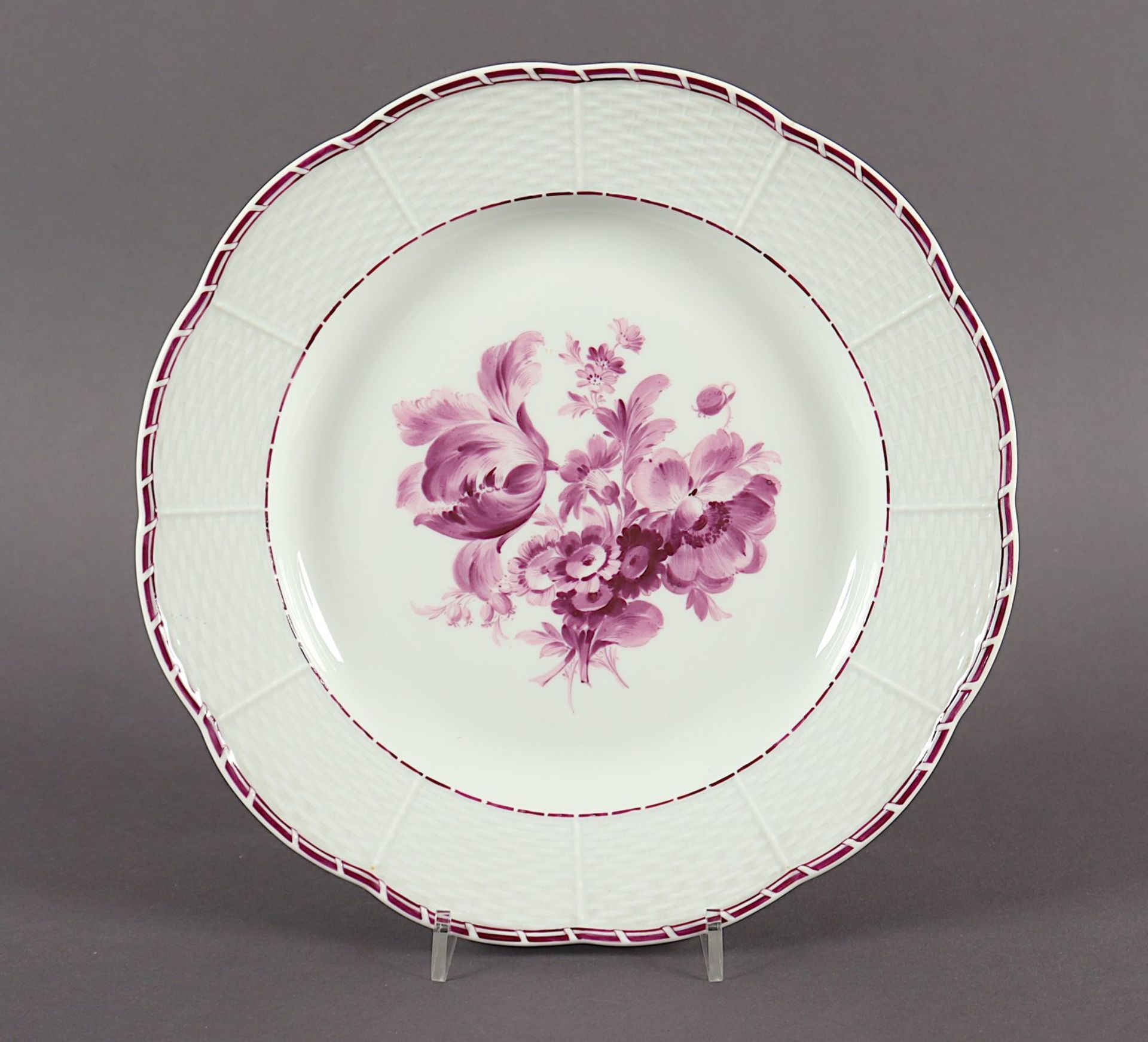 Teller, Altozier, Blumen Purpur, Meissen, 19.Jh.