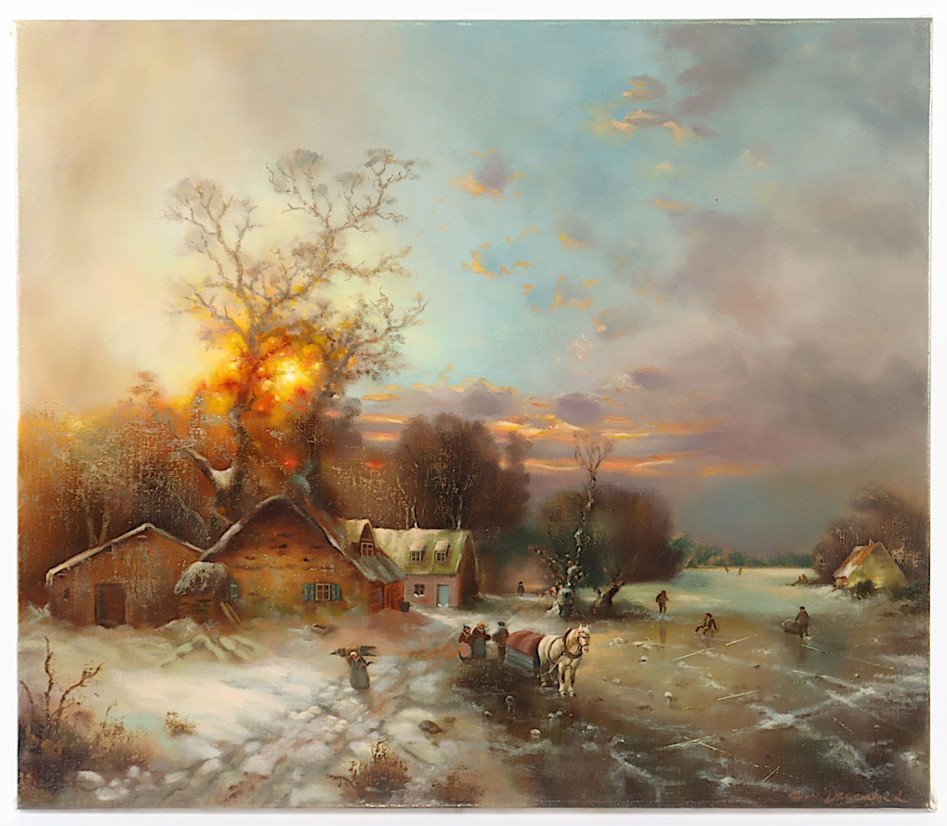 Degenfeld, C. von (deutsch 2.H.20.Jh., "Winterlandschaft im Abendrot", R. - Bild 2 aus 4