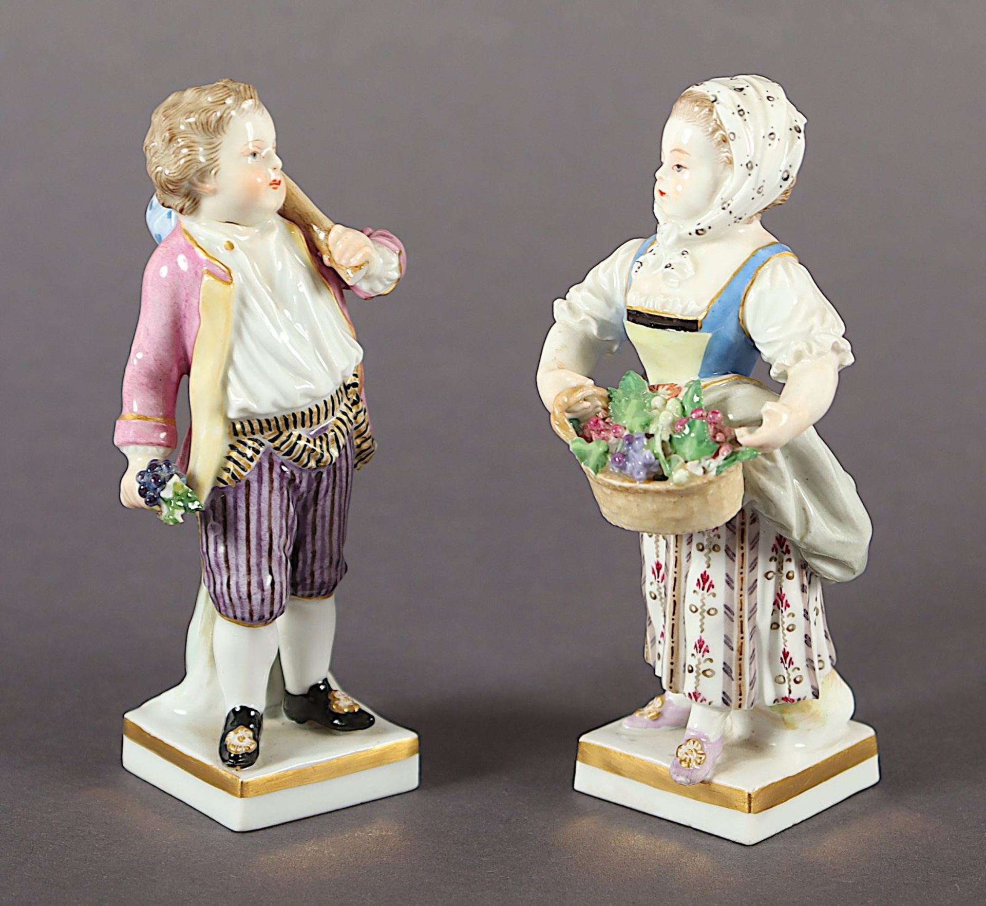 zwei Figuren Gärtnerkinder, Acier, Meissen, E.19.Jh. - Bild 2 aus 4