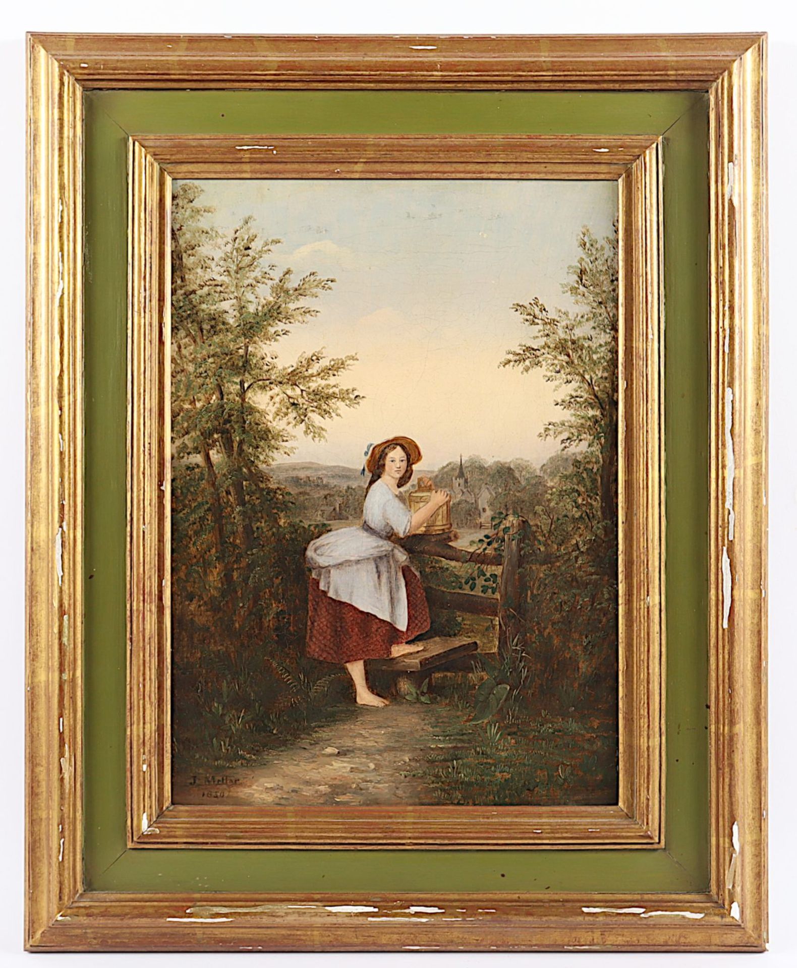 MELLAR, J. (Maler des 19.Jh.), "Junge Wasserträgering vor einer Landschaft", R. - Image 2 of 4