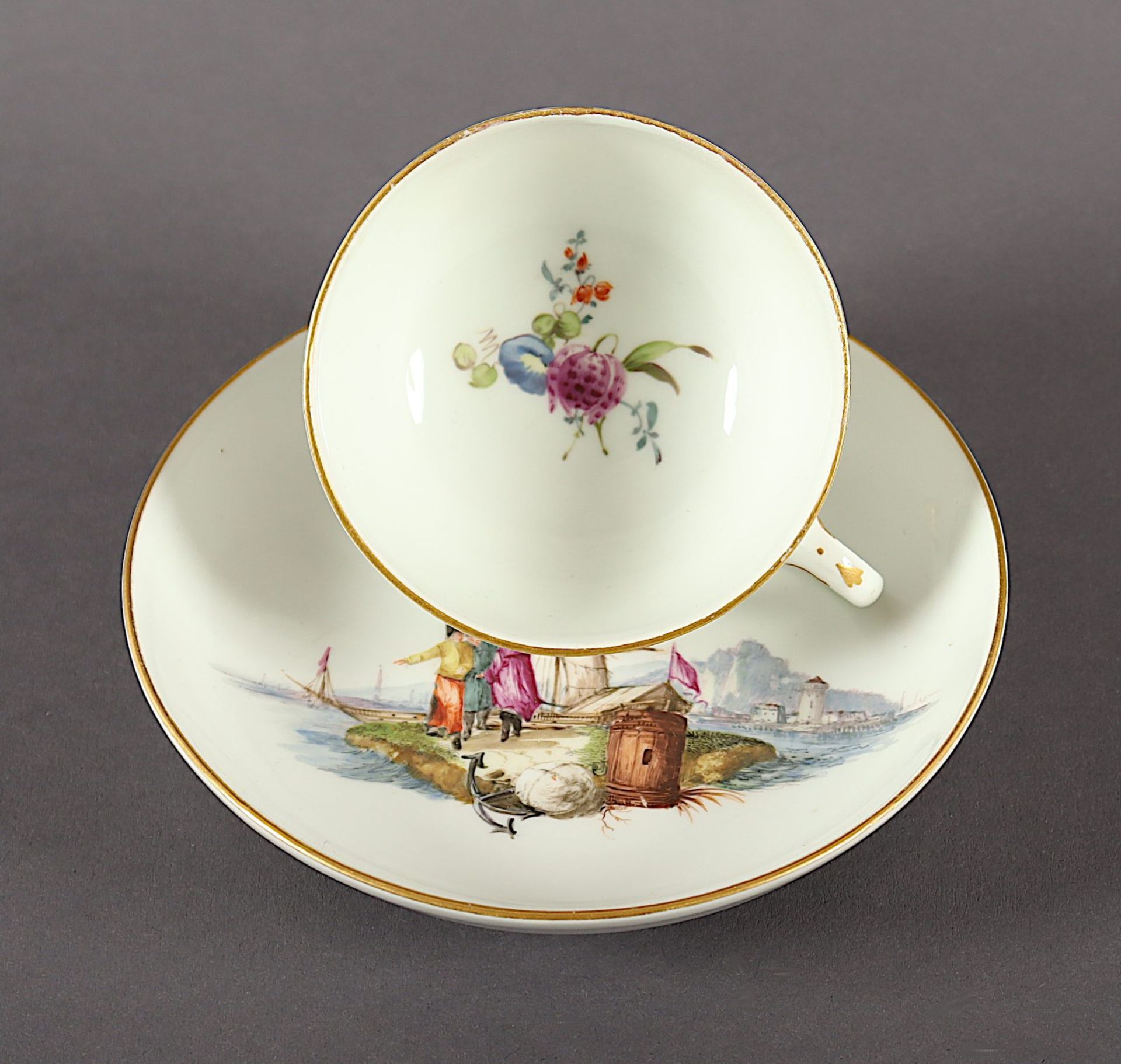 Tasse mit Untertasse, Kauffahrteiszene, Meissen, um 1740 - Image 2 of 3