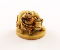 Netsuke, Hirte mit Ochse, Elfenbein