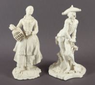 zwei Figuren, Dame mit Vogelkäfig, Der schadenfrohe Soldat, NYMPHENBURG, 20.Jh.