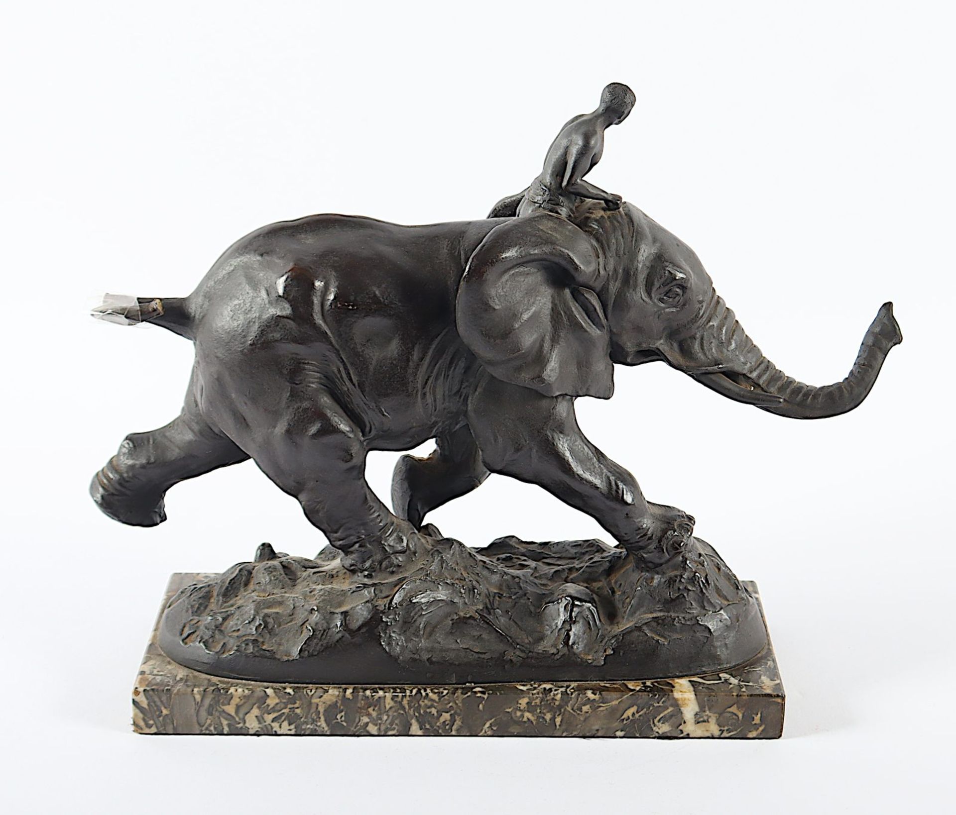 Laufender Elefant mit Reiter, besch., um 1920/30 - Bild 3 aus 4