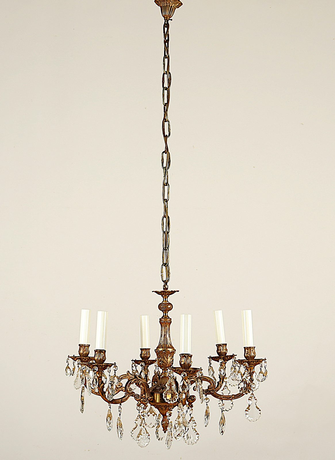 Deckenlüster, Bronze, mit Glasbehang, A.20.Jh.