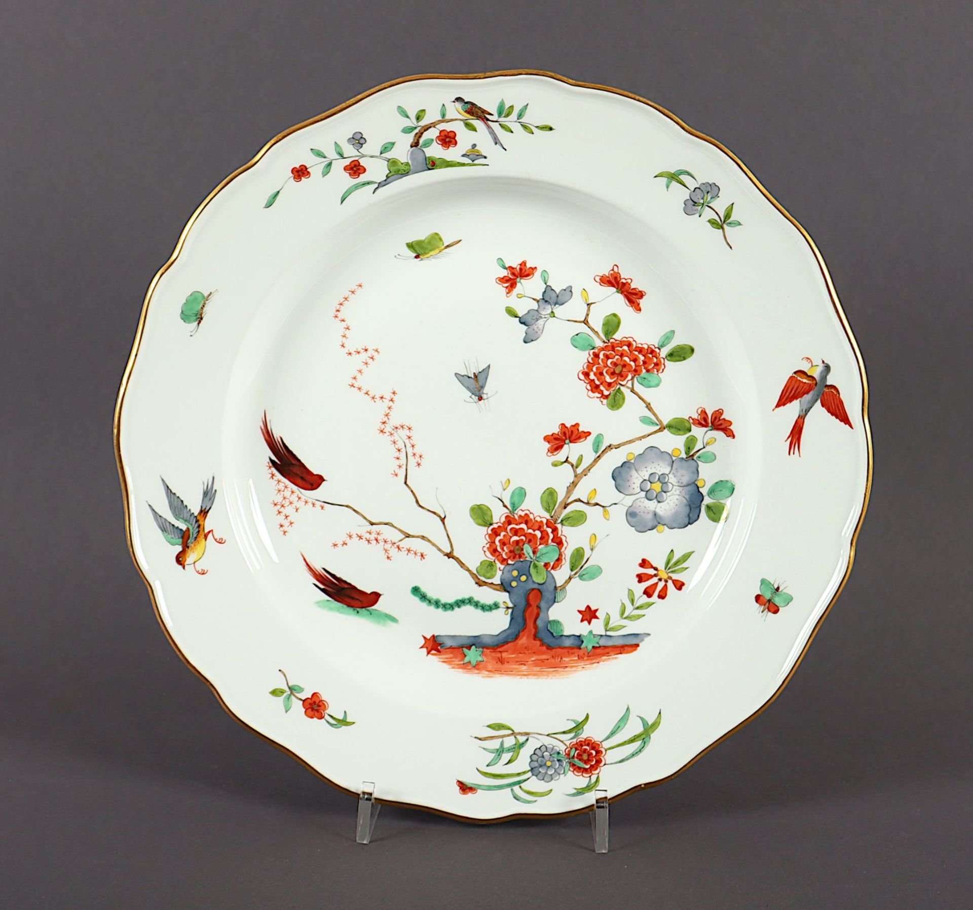 Teller, Indische Fels-, Blumen- und Vogelmalerei, Meissen, 19.Jh.