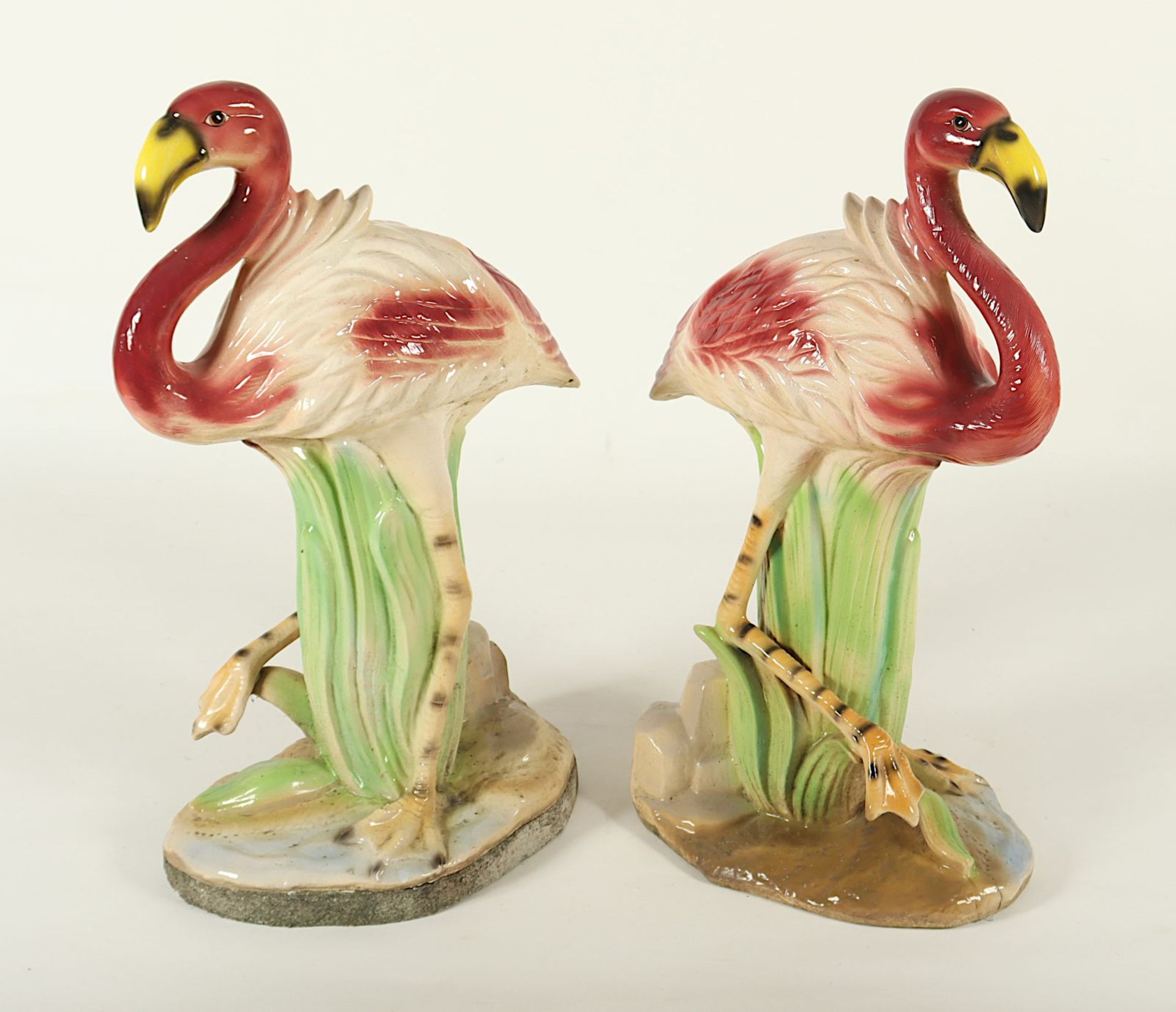 Gartenfiguren Paar "Flamingos", Keramik, besch. - Bild 2 aus 5