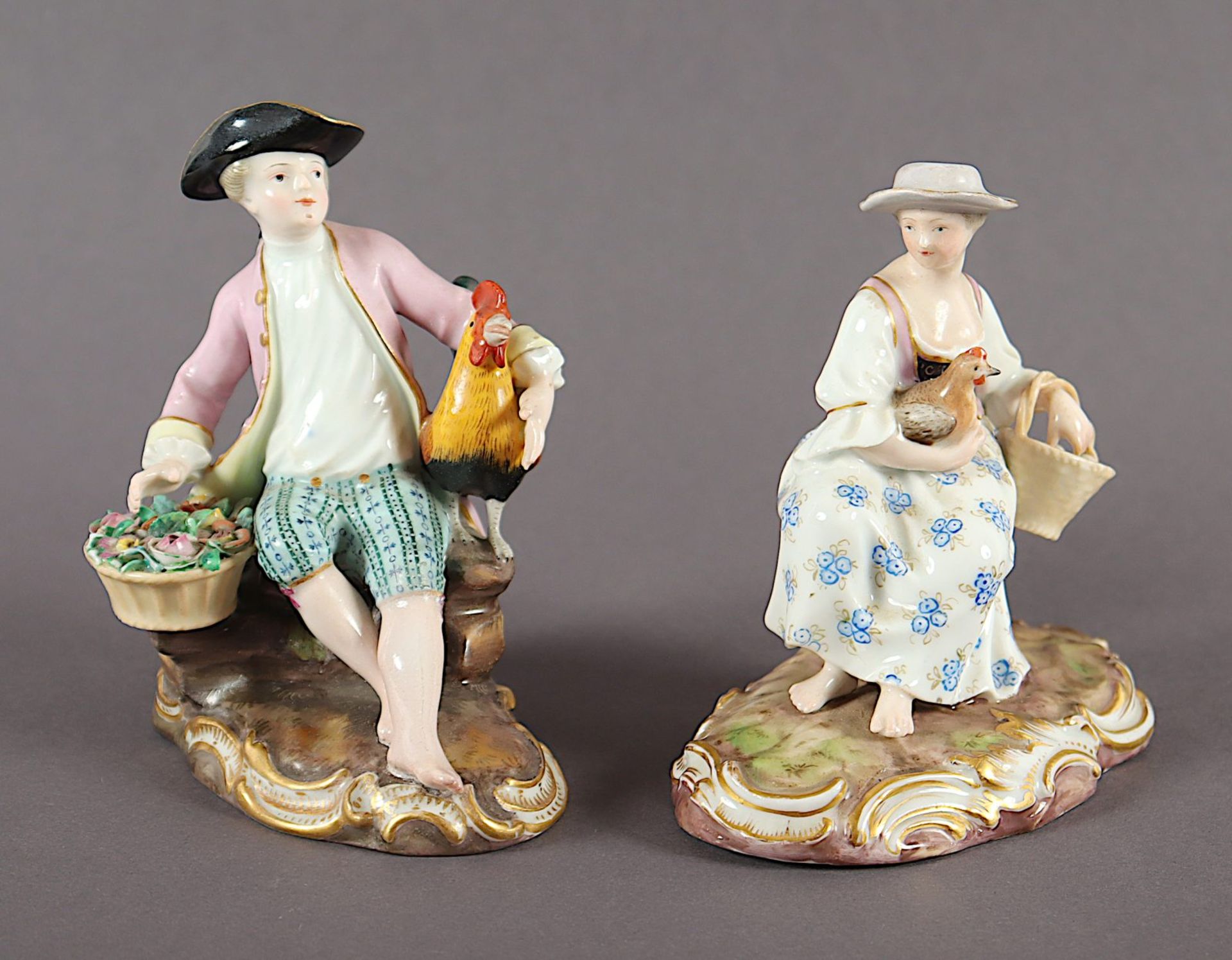 "MÄDCHEN MIT HENNE" UND "JUNGE MIT HAHN", Kaendler, Meissen, E.19.Jh.