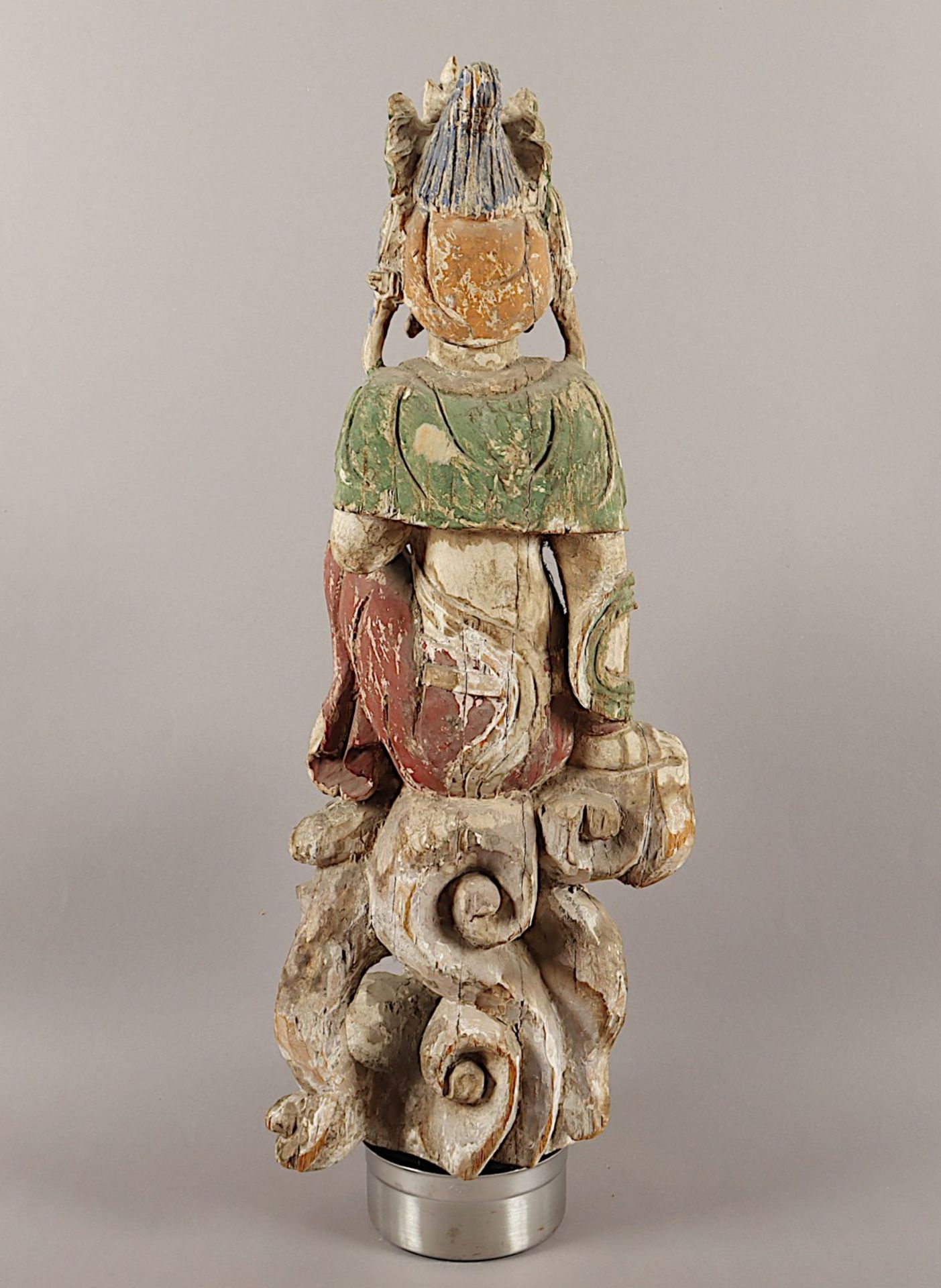 Guanyin auf einem Felsen sitzend, Holz, H 63, besch., CHINA, Qing-Zeit - Image 4 of 5