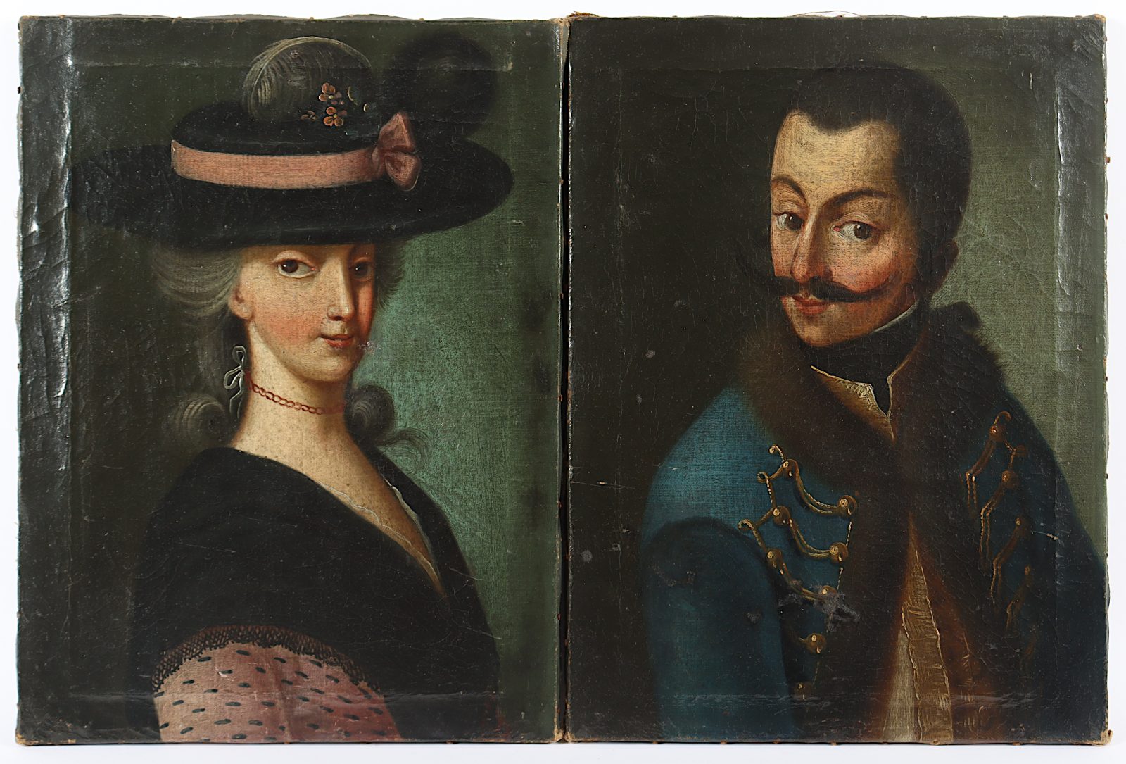 PORTRAITMALER E.18.JH., "Paar Bildnisse eines Ehepaars", rest.