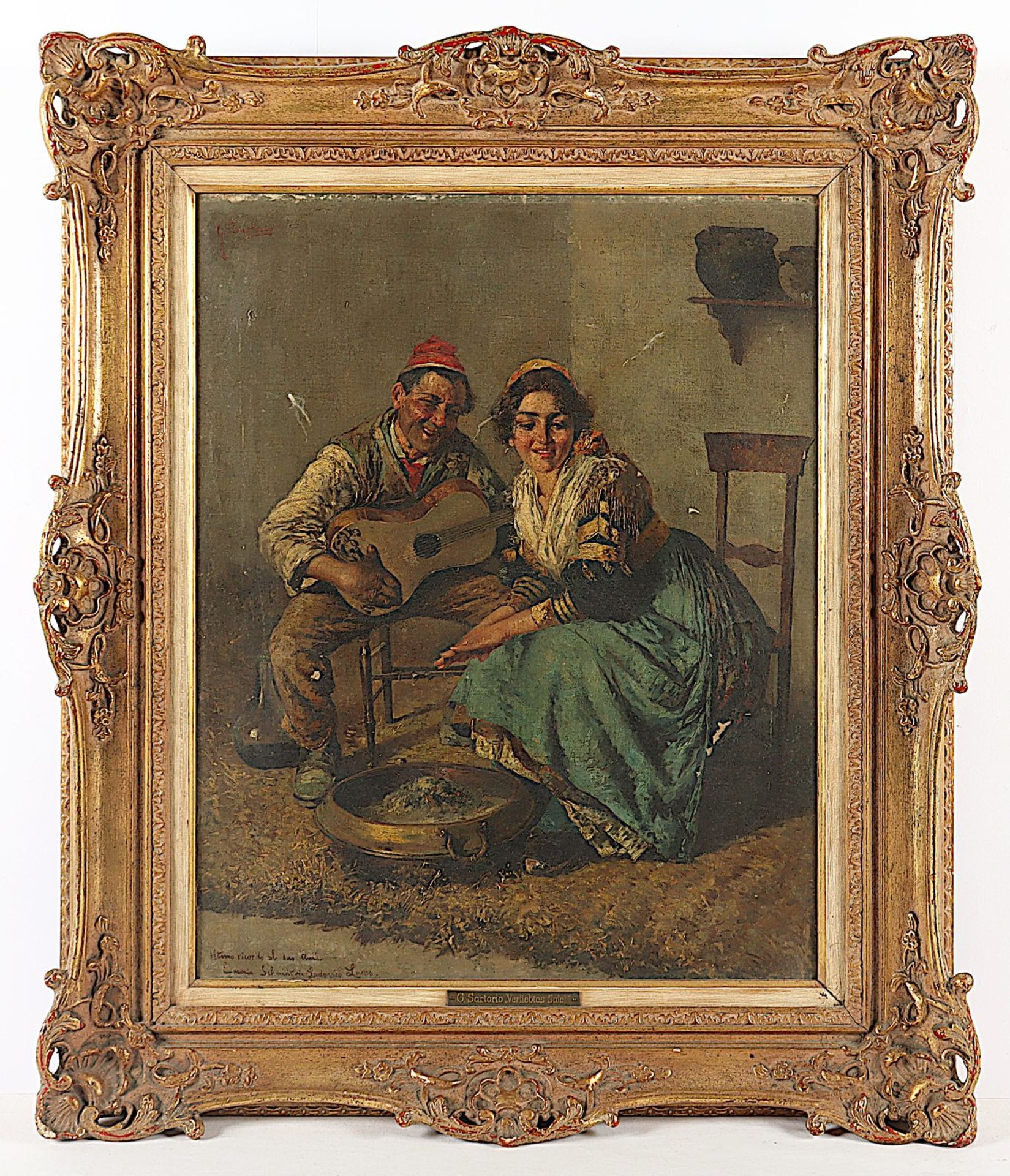 Genremaler, um 1900, "Verliebtes Gitarrenspiel", R.