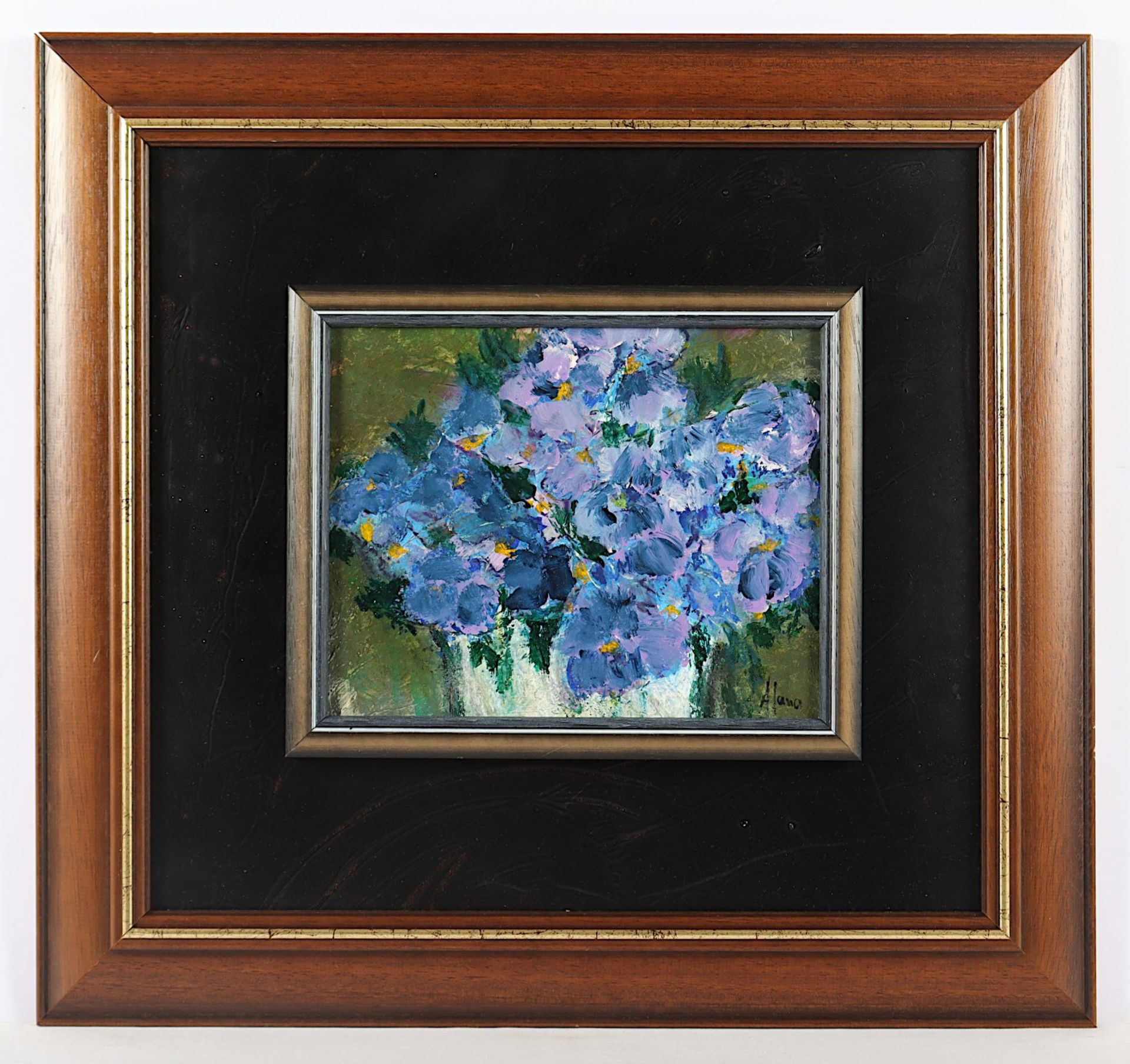 ALANA, "Blüten in einer Vase", Acryl/Holz, 20 x 25, unten rechts signiert, R.