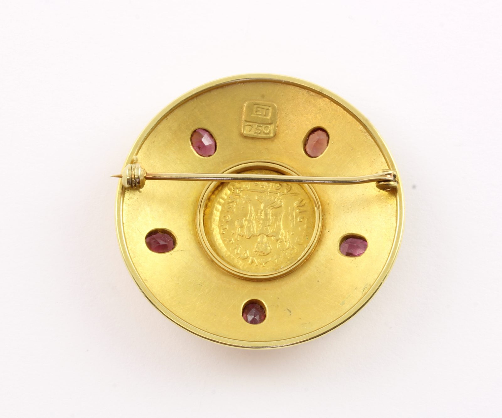 Treskow-Brosche, 750/ooo Gelbgold, schildförmig, Almandine, signiert - Image 2 of 2