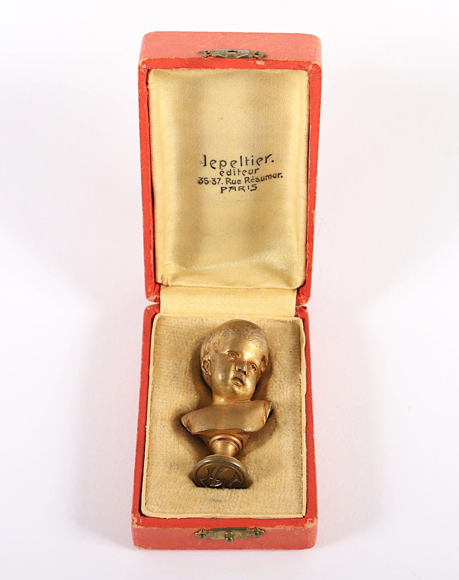 Petschaft, "Putto", Bronze, signiert, in Etui