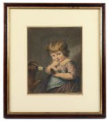 STEVENS, F. (Aquarellist des 19.Jh.), "Bildnis eines Kindes mit Hund", R.