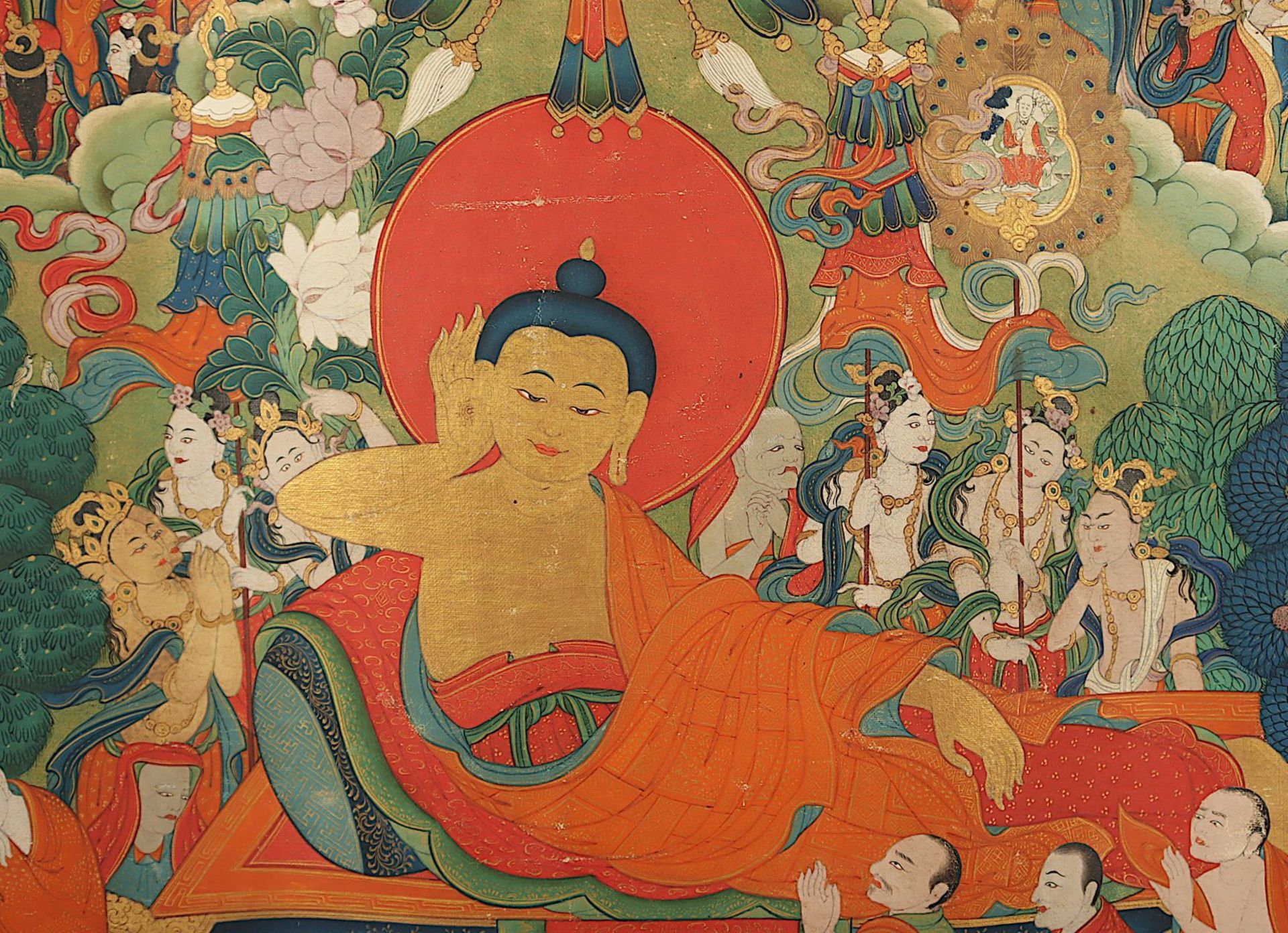 Thangka Tod des Buddha, Shakyamuni erlangt parinirvana, TIBET, 19.Jh. - Bild 3 aus 4