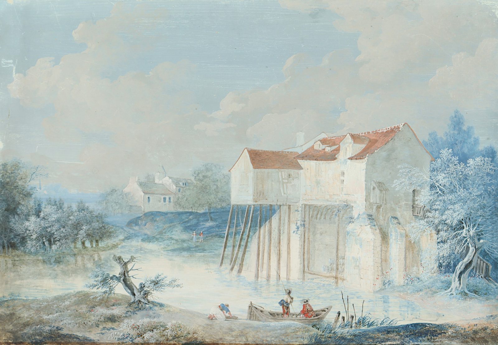 FRANKREICH UM 1800, "Landschaft mit Wassermühle"