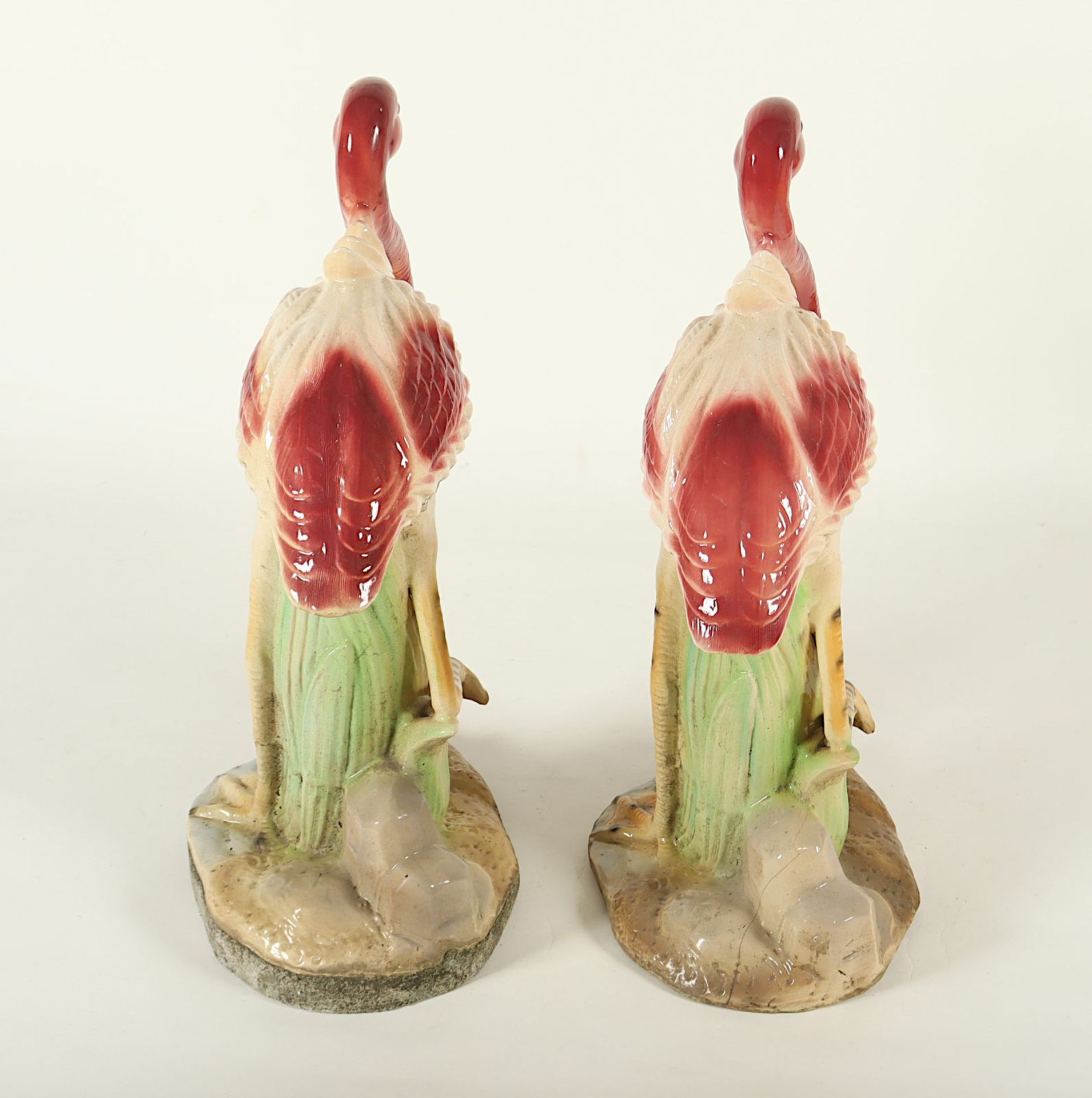 Gartenfiguren Paar "Flamingos", Keramik, besch. - Bild 3 aus 5
