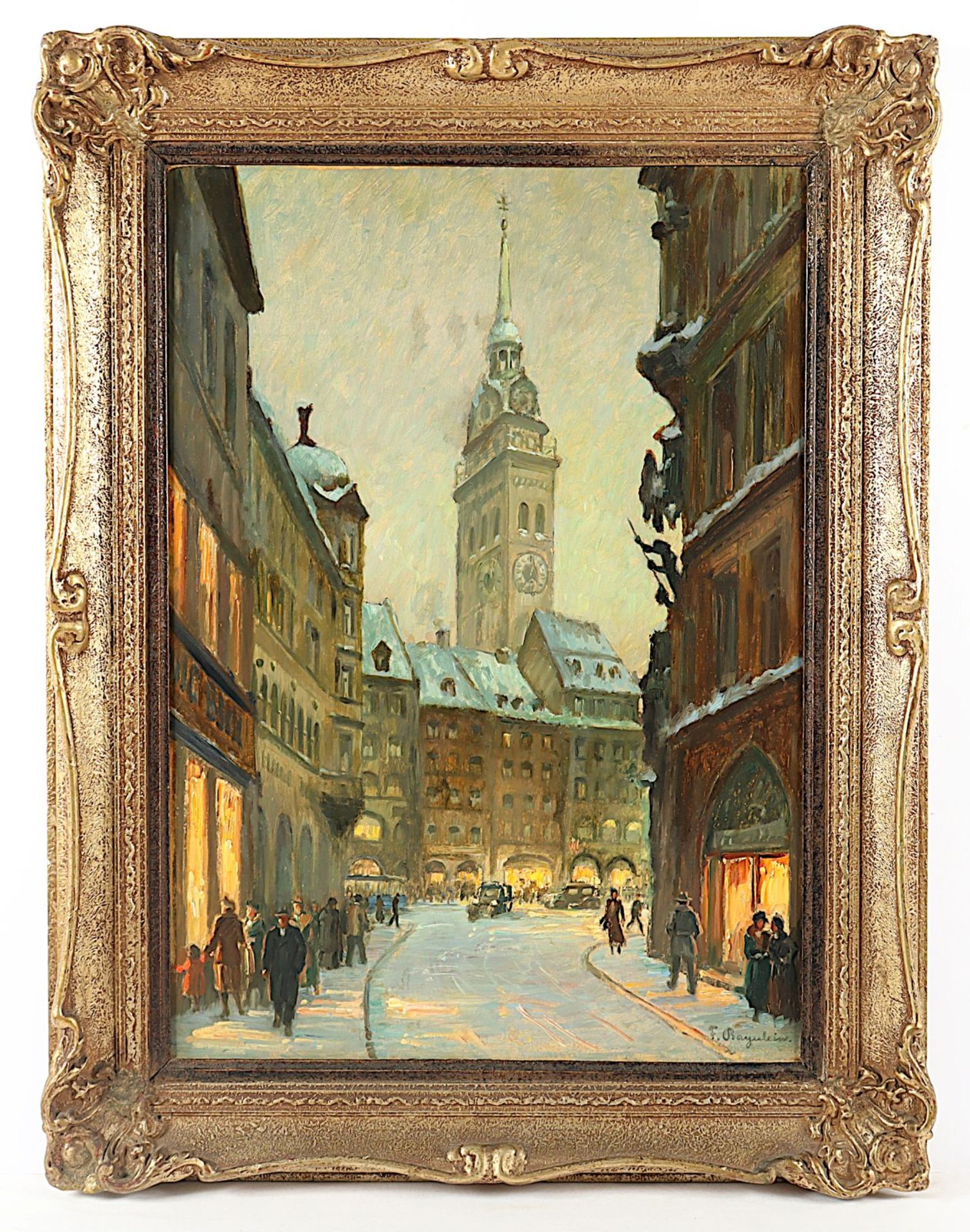 BAYERLEIN, Fritz (1872-1955), "Winterabend bei Sankt Peter in München", R. - Image 2 of 4