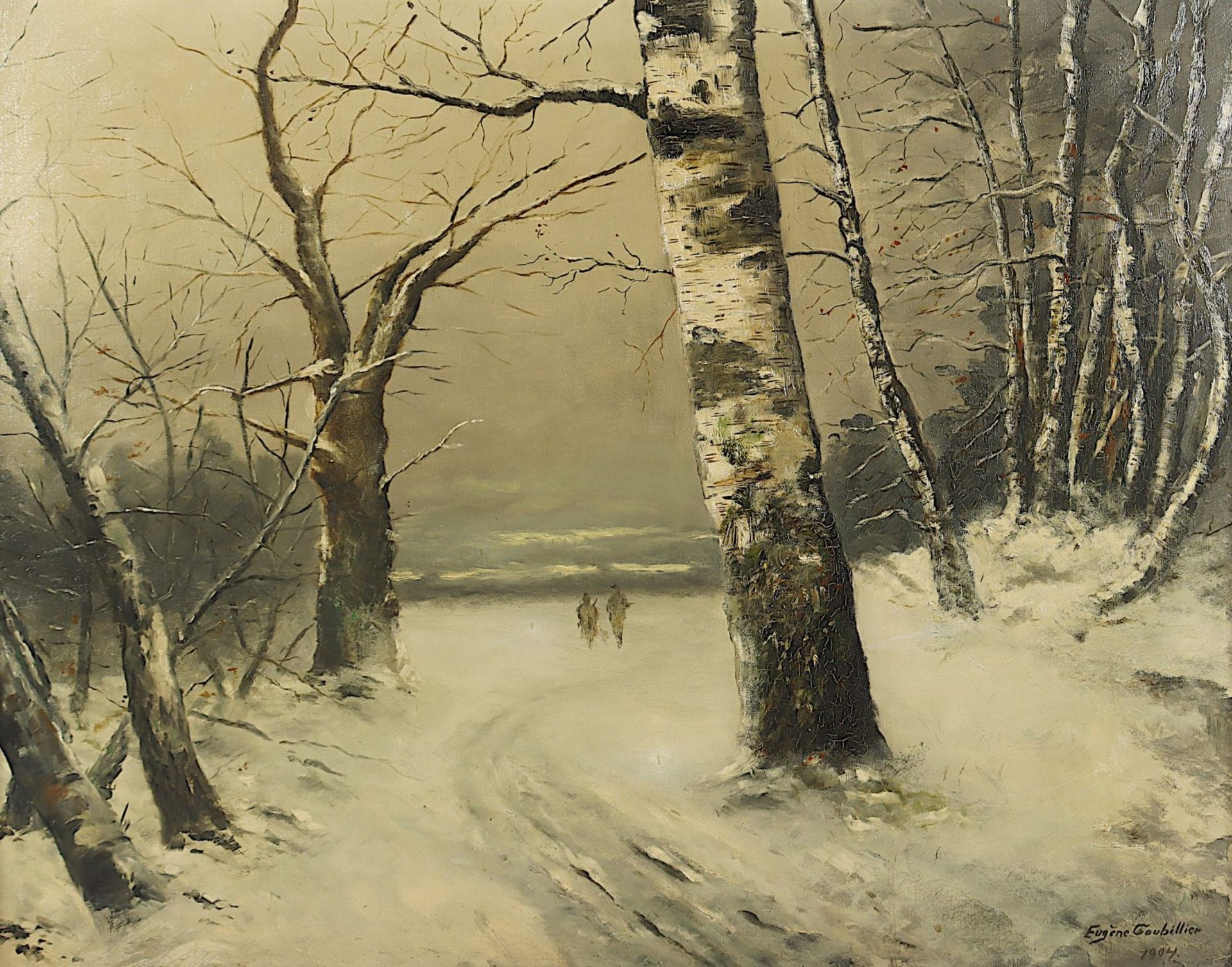 COUBILLIER, Eugène (Maler A.20.Jh.), "Zwei Jäger in einer Winterlandschaft", R. - Bild 2 aus 4