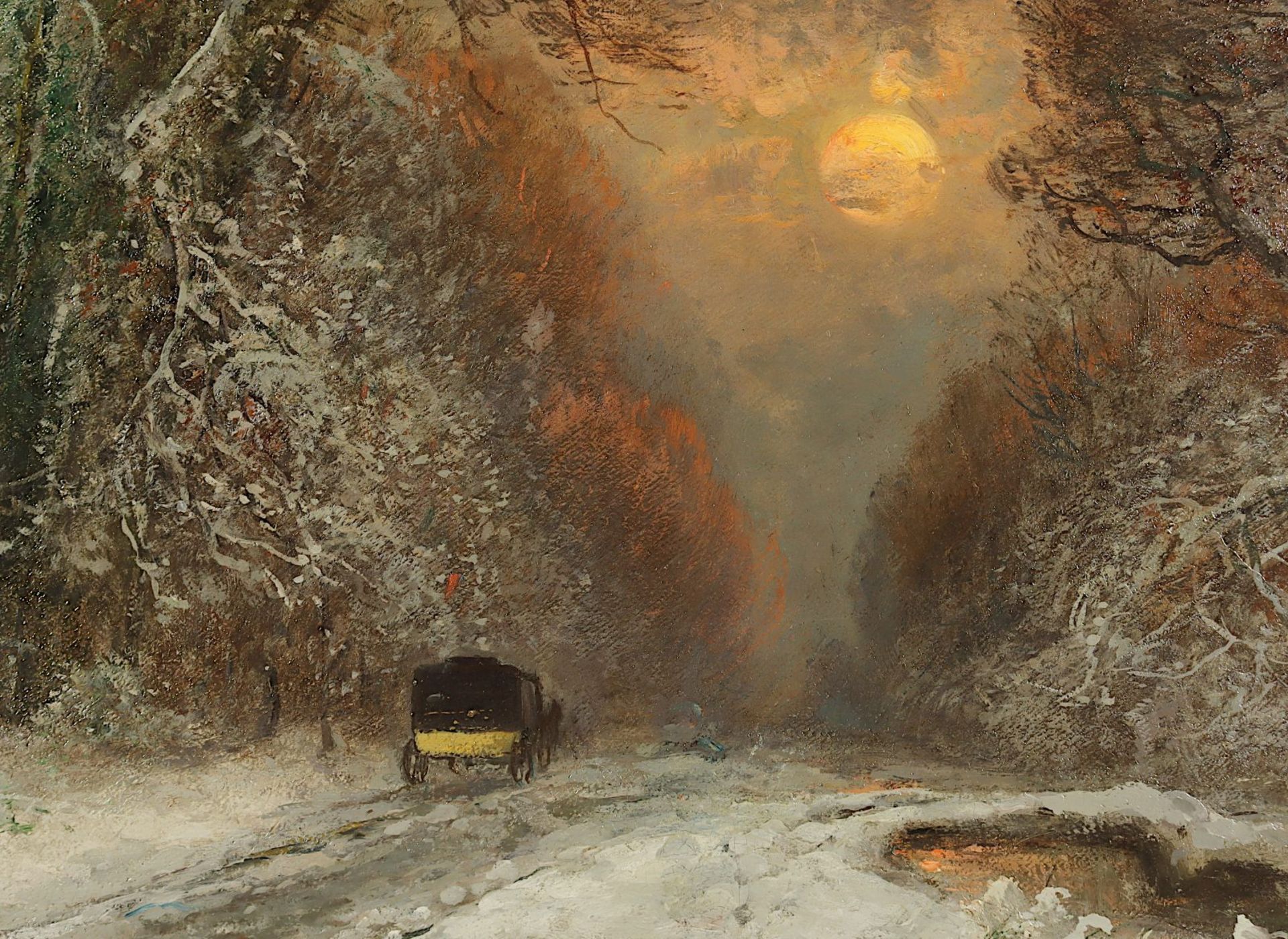 SCHWEITZER, Adolf Gustav (1847-1914), "Abendliche Winterlandschaft mit Kutsche", R. - Image 3 of 5