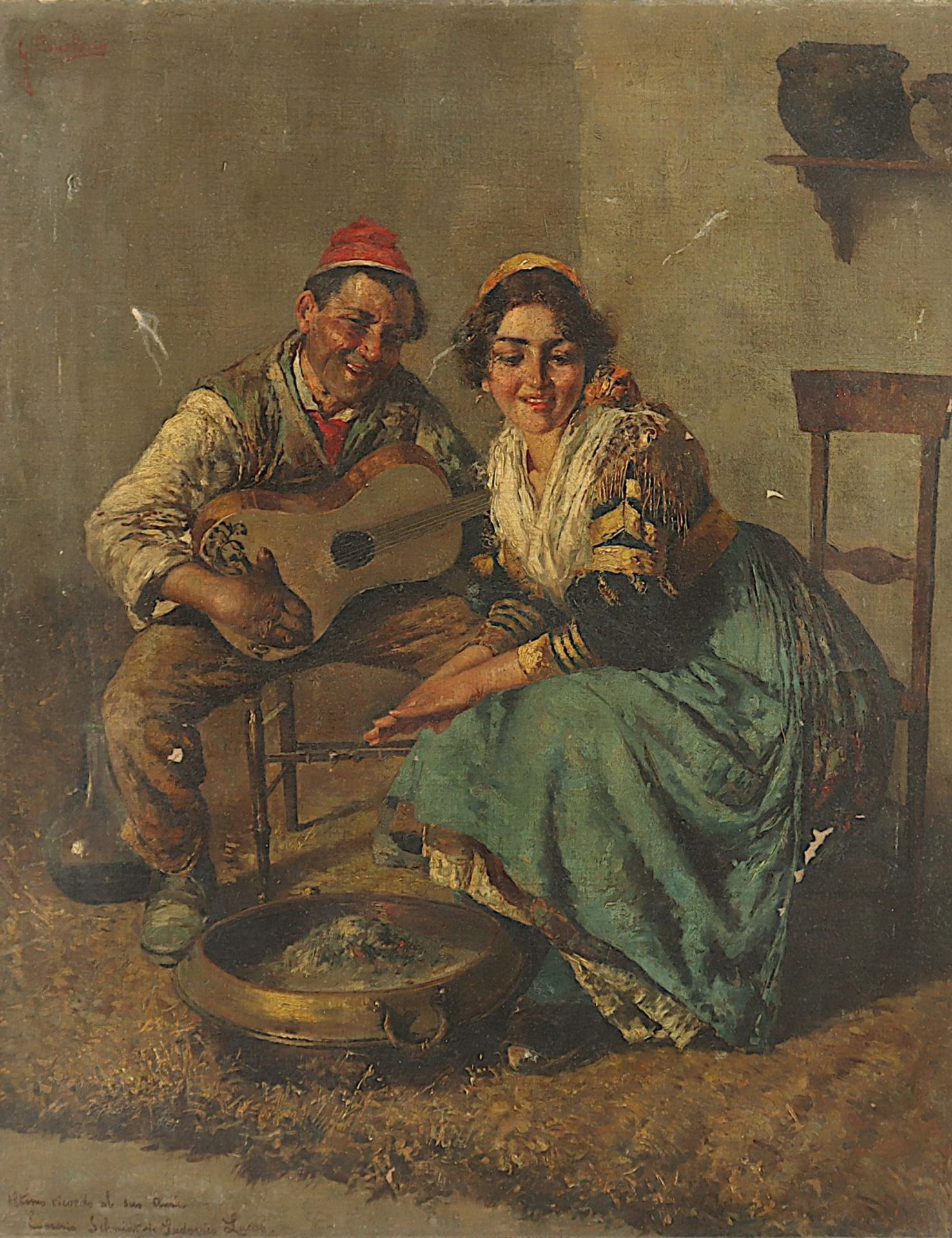 Genremaler, um 1900, "Verliebtes Gitarrenspiel", R. - Image 2 of 5