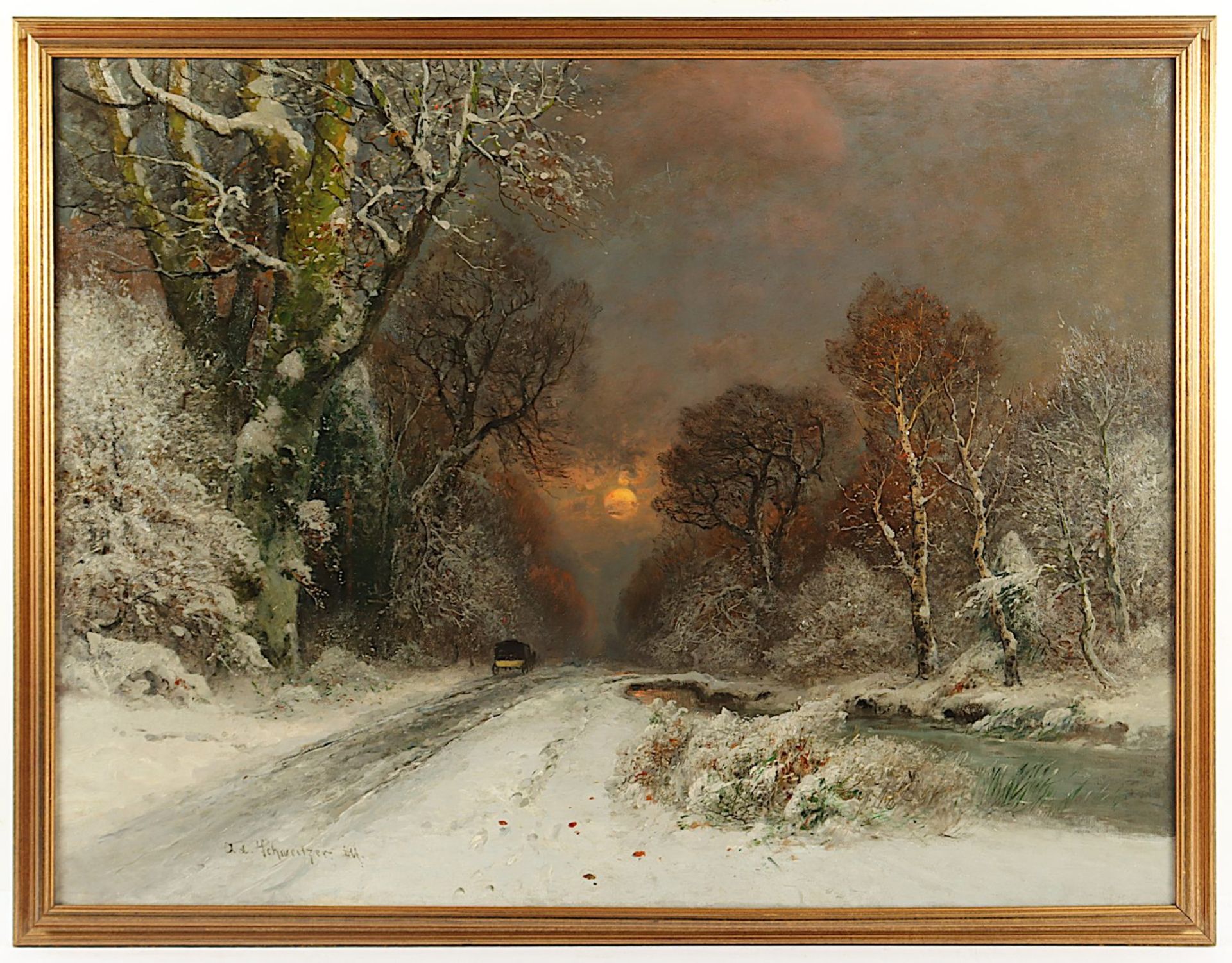 SCHWEITZER, Adolf Gustav (1847-1914), "Abendliche Winterlandschaft mit Kutsche", R. - Image 2 of 5