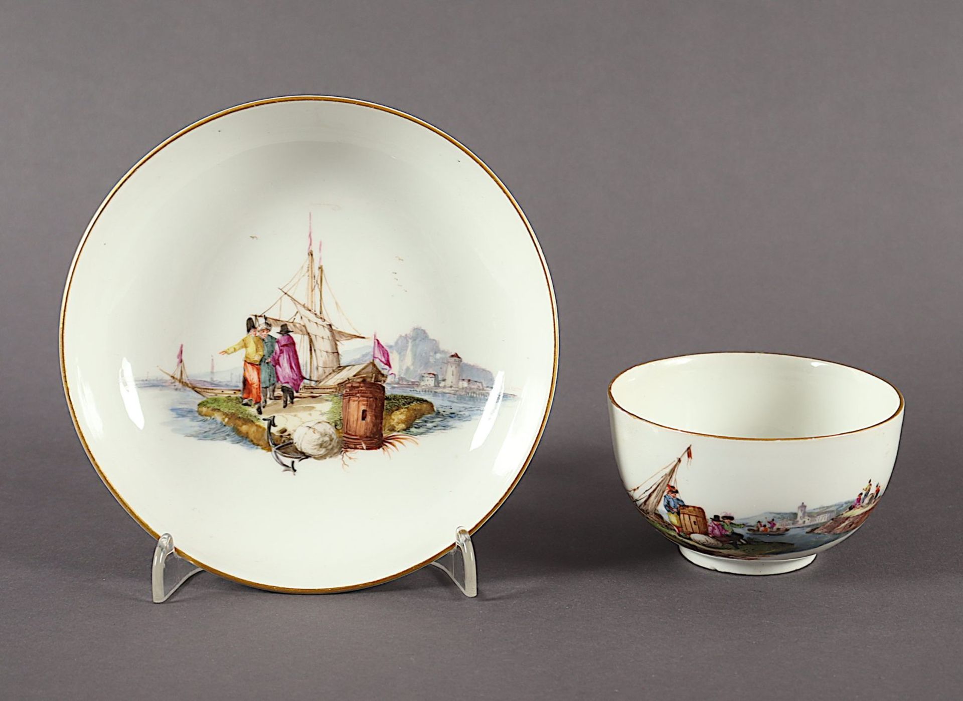 Tasse mit Untertasse, Kauffahrteiszene, Meissen, um 1740