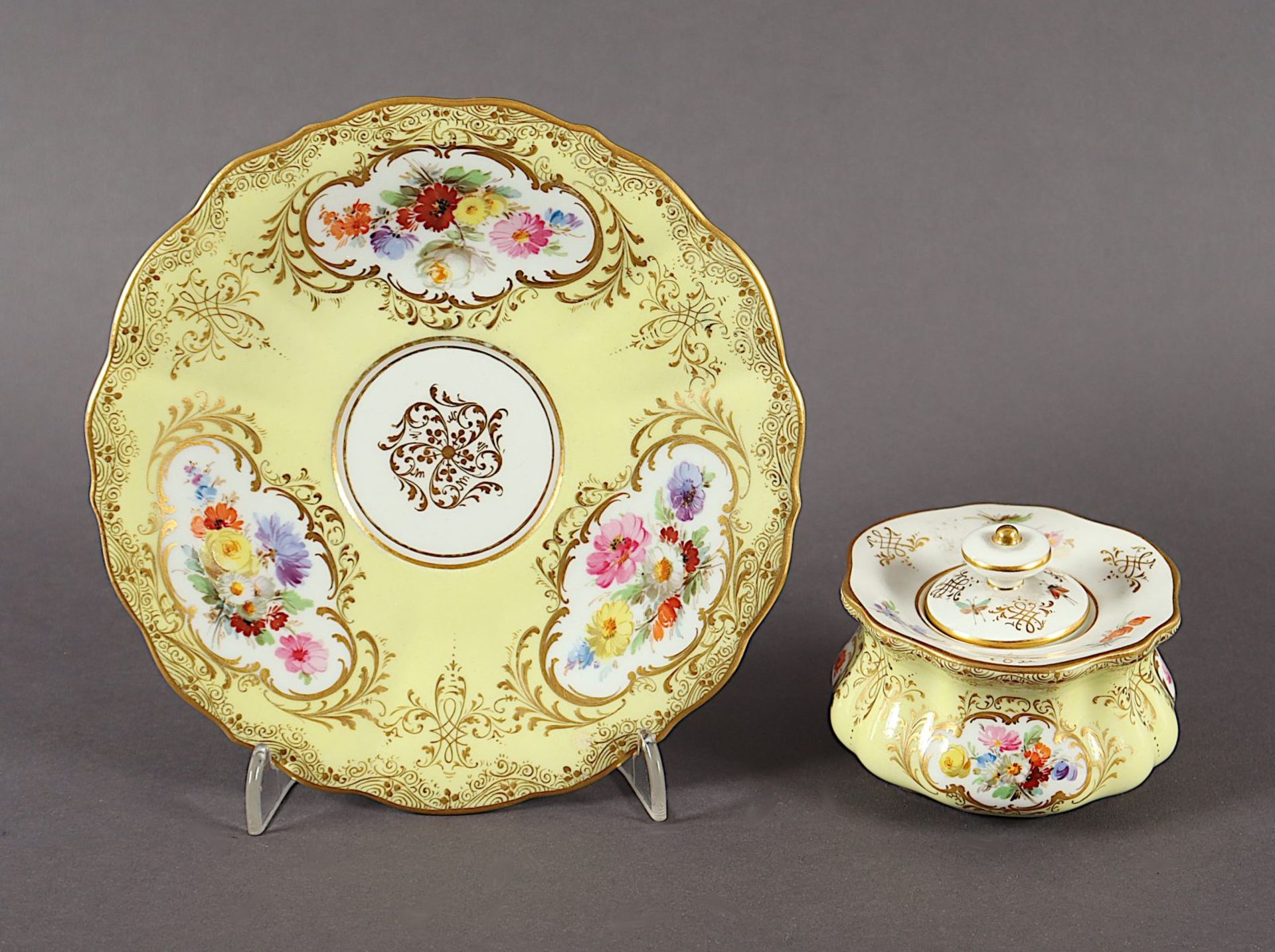 Tintenfass mit Unterteller, Meissen, E.19.Jh.