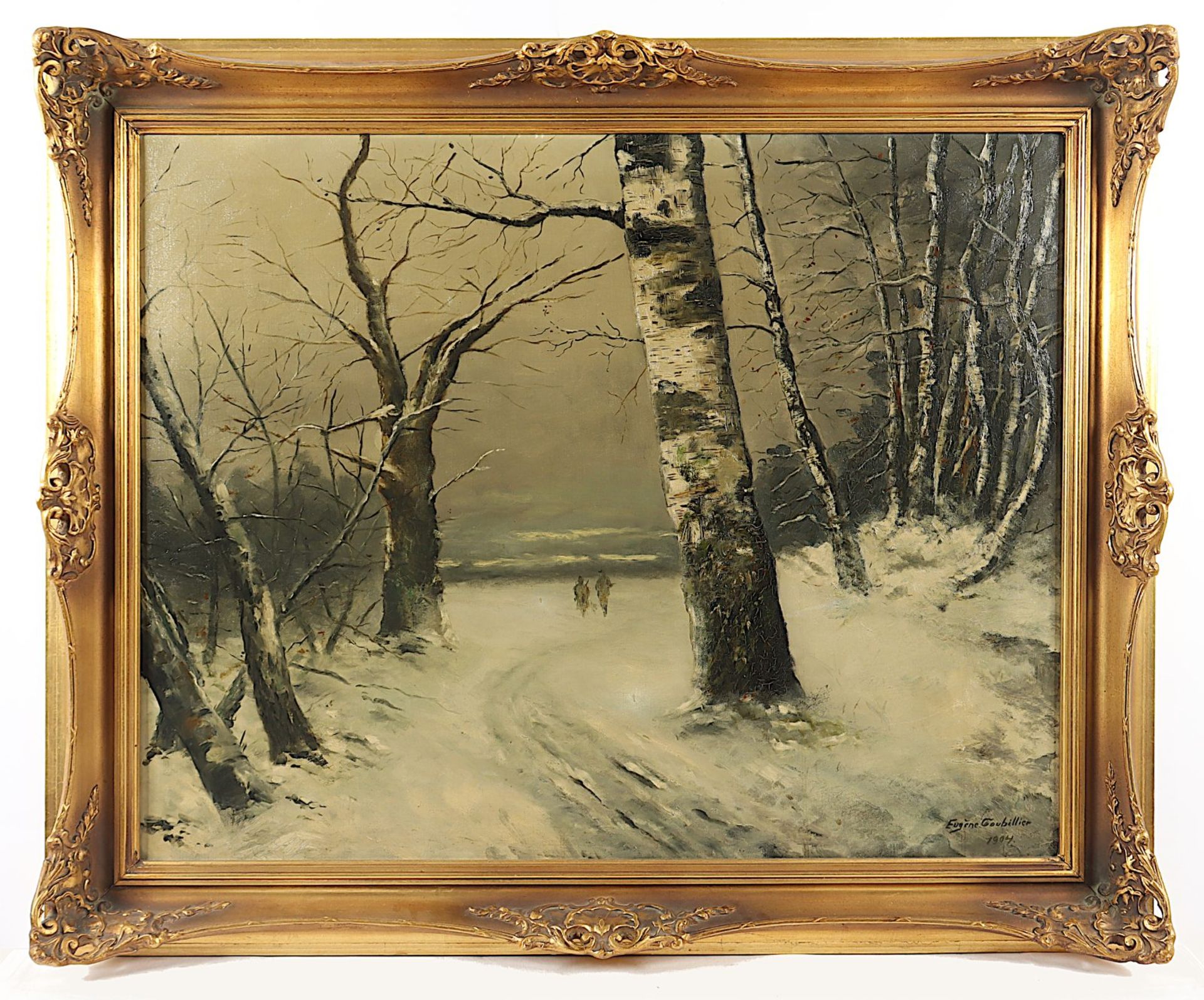 COUBILLIER, Eugène (Maler A.20.Jh.), "Zwei Jäger in einer Winterlandschaft", R.