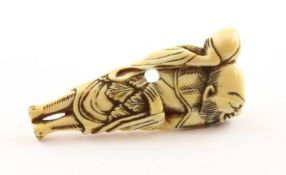 Netsuke, Sennin Tobosaku mit Pfirsich, Elfenbein