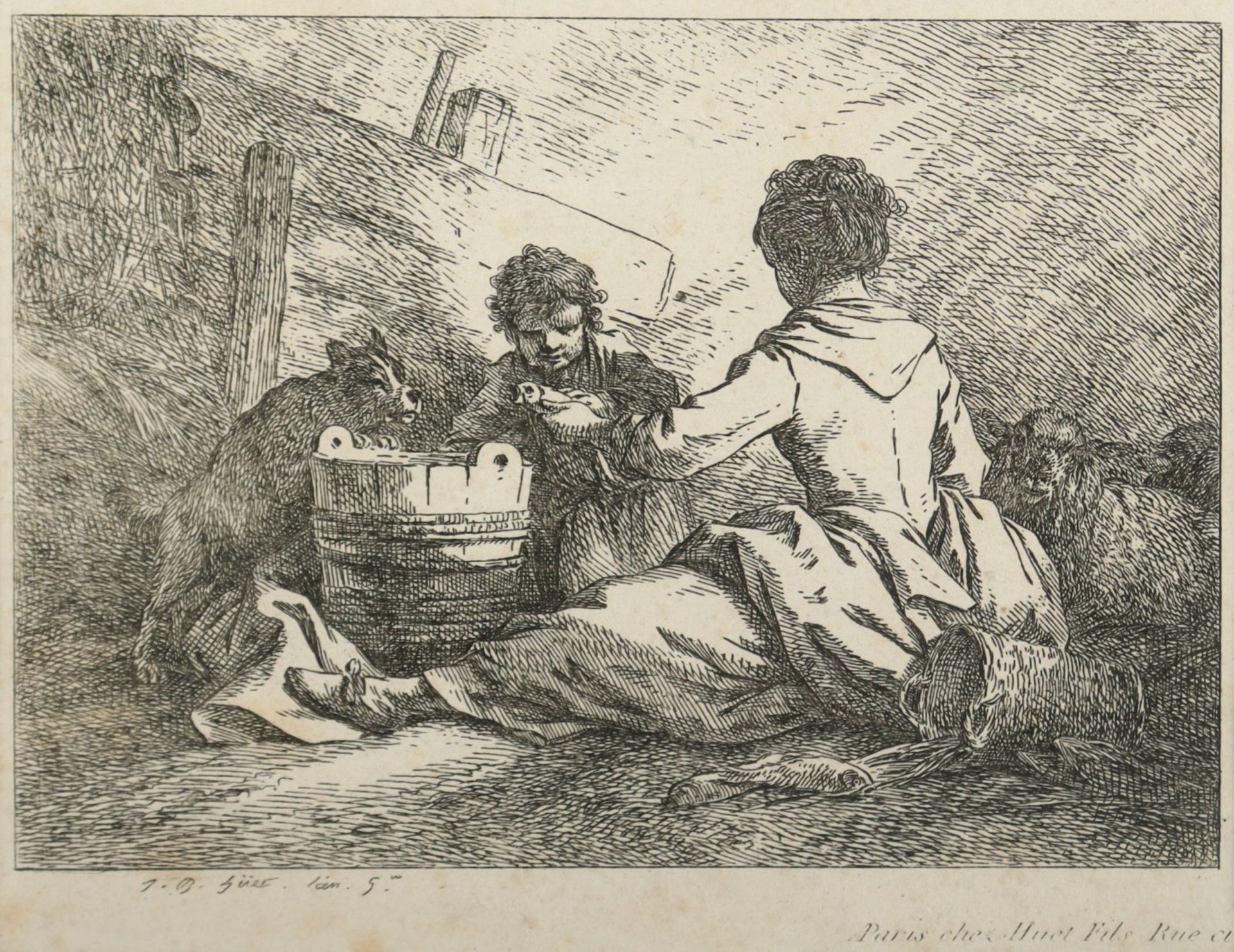 Huet, Jean Baptiste, ZWEI STICHE, "Kinder", R. - Image 2 of 3