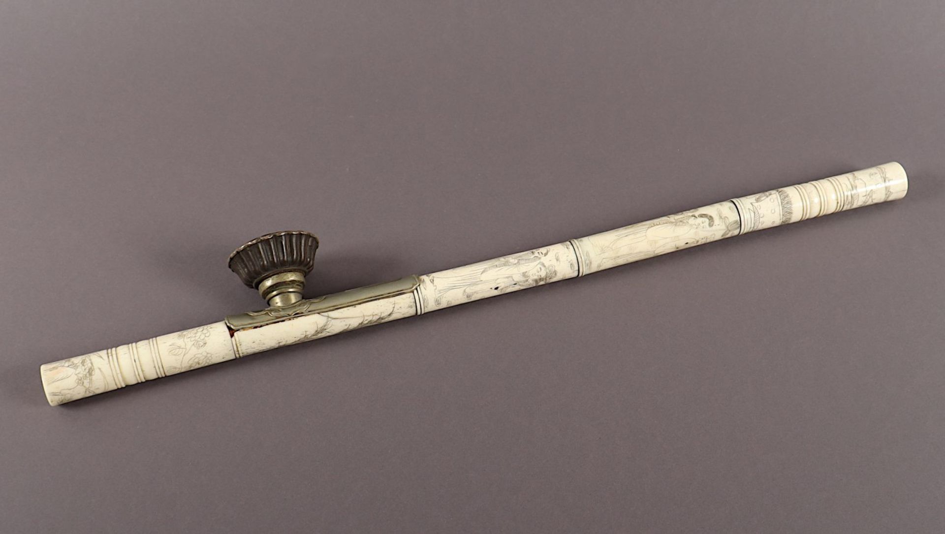 Opiumpfeife, Bein, Metall, CHINA, 19.Jh. - Bild 2 aus 3