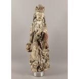 Guanyin auf einem Felsen sitzend, Holz, H 63, besch., CHINA, Qing-Zeit