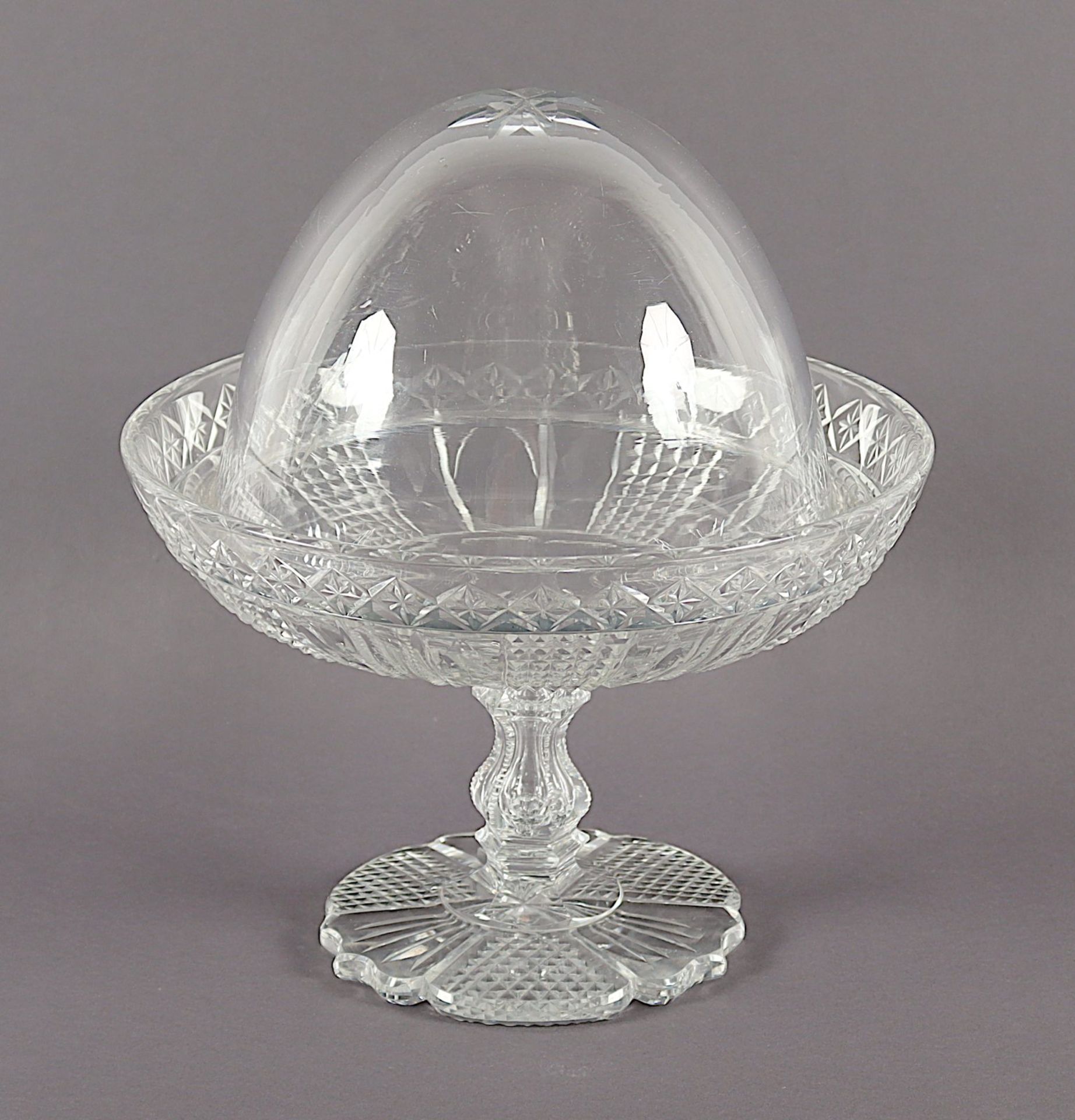 AUFSATZSCHALE MIT HAUBE, Glas, deutsch, 2.H.19.Jh.