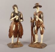 zwei Bettlerfiguren, Holz, Elfenbein, in der Art von Troger, 17.Jh.