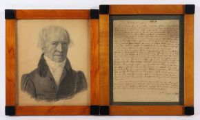 Portrait und Autograph, Bleistift/Tusche, Brief Julia von Anhalt-Köthen, Portrait des Daniel Senf