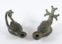 Zwei Öllampen, Bronze, Byzantinisch