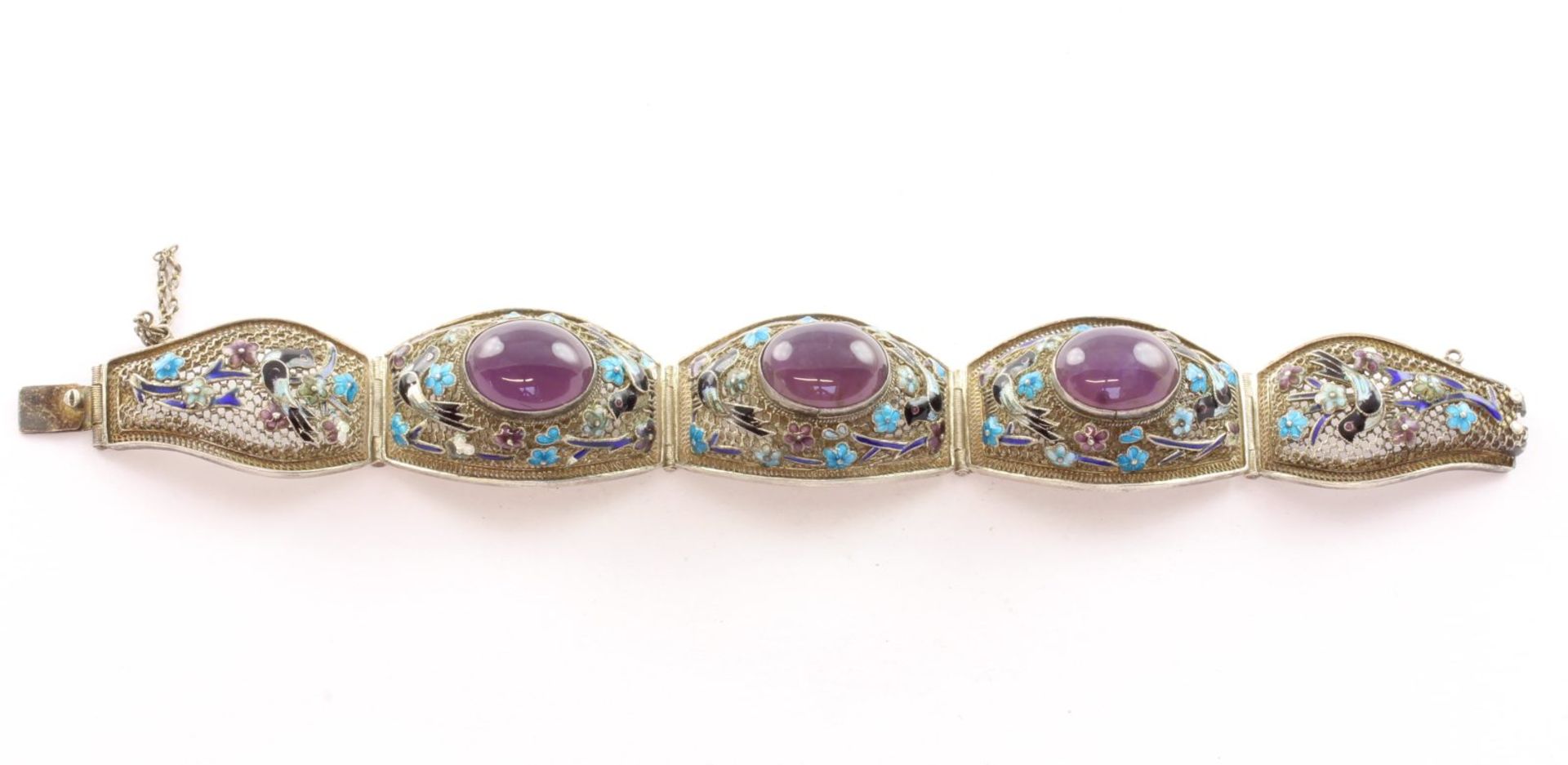 Armband, Silber, Emaille, Amethystcabochon