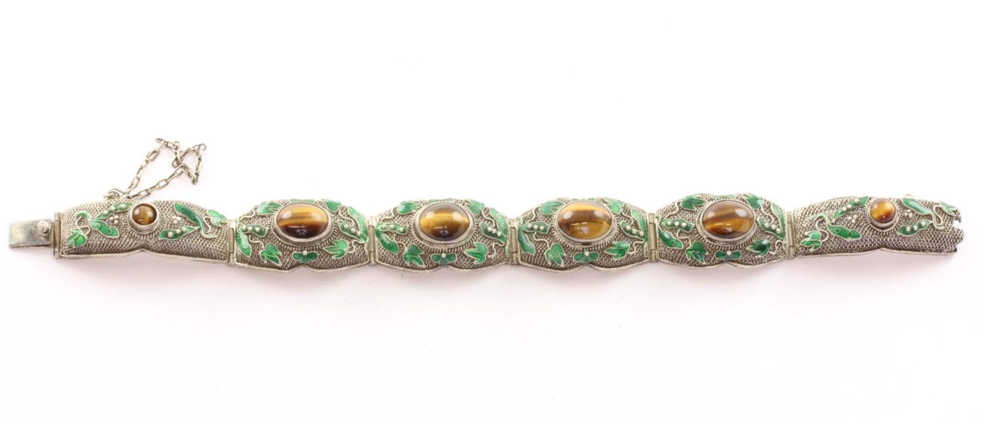 Armband, Silber Emaille, Tigerauge, China