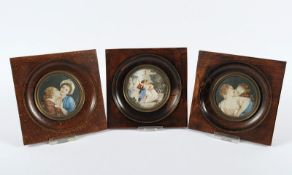 drei Miniaturen, "Liebespaare", um 1900
