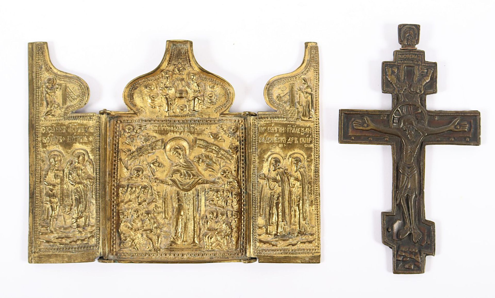 Triptychon Ikone, beigegeben einfaches Kreuz