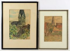 BÄRENFÄNGER, Karl (1888-1947), "Ansicht aus Kamen und Schwerte", zwei Aquarelle, R.