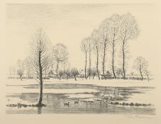 Traulsen, Friedrich, "Winterlandschaft", Lithografie, ungerahmt