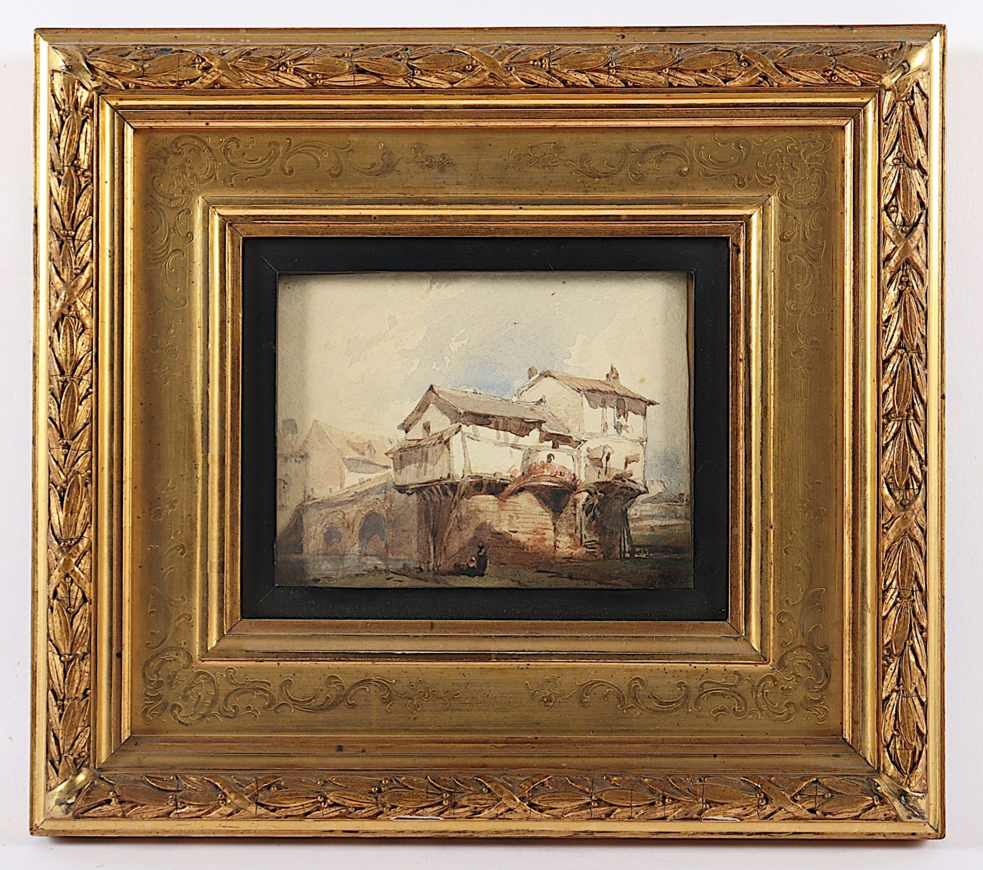 Hildebrand, Eduard (1817-1869), "Häuser an einer Brücke", R. - Image 2 of 4
