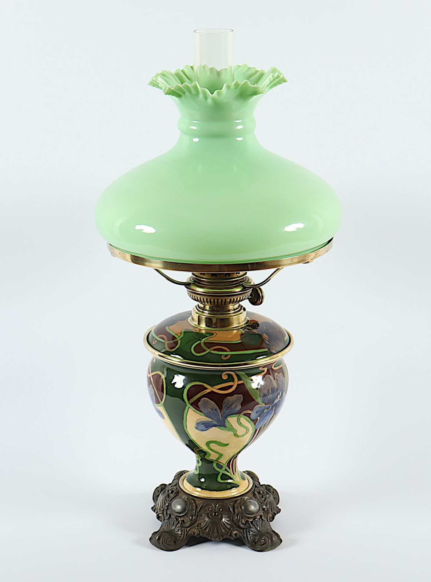 JUGENDSTIL-PETROLEUMLAMPE, besch., Norika, um 1900