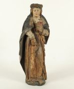 Heilige Gertrud, Holz, geschnitzt, farbig gefasst, besch., Deutsch, 17.Jh.