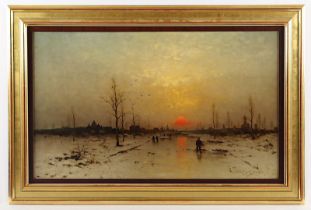 FLOCKENHAUS, Heinz (1856-1919), "Winterlicher Sonnenuntergang am Niederrhein", R.