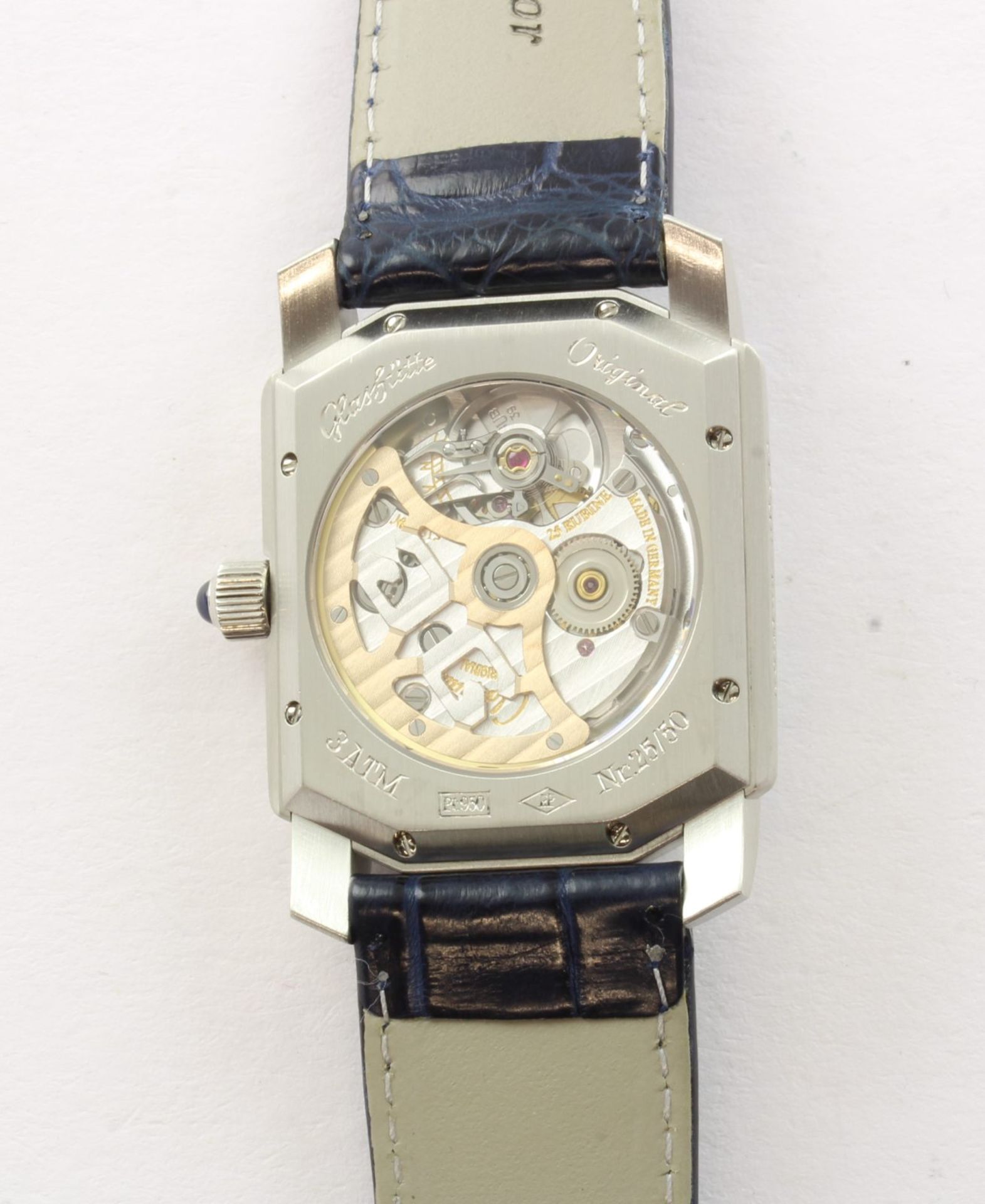 Armbanduhr, Platin, Marke: Glashütte, "Lady Karree", Automatik, Echtheitszertifikat - Bild 2 aus 3