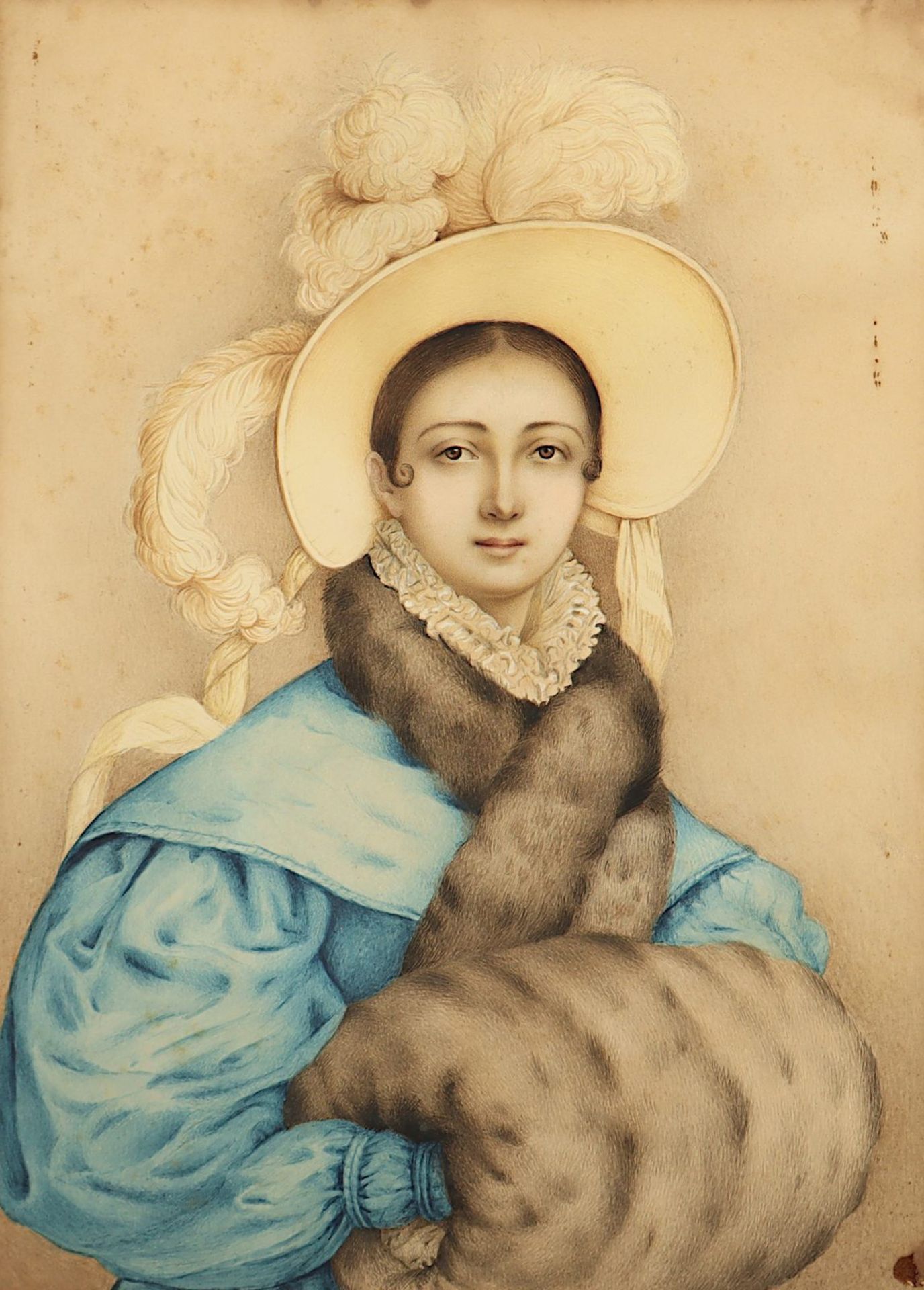 Aquarellist um 1830, "Frau mit Muff", ungerahmt - Image 2 of 3